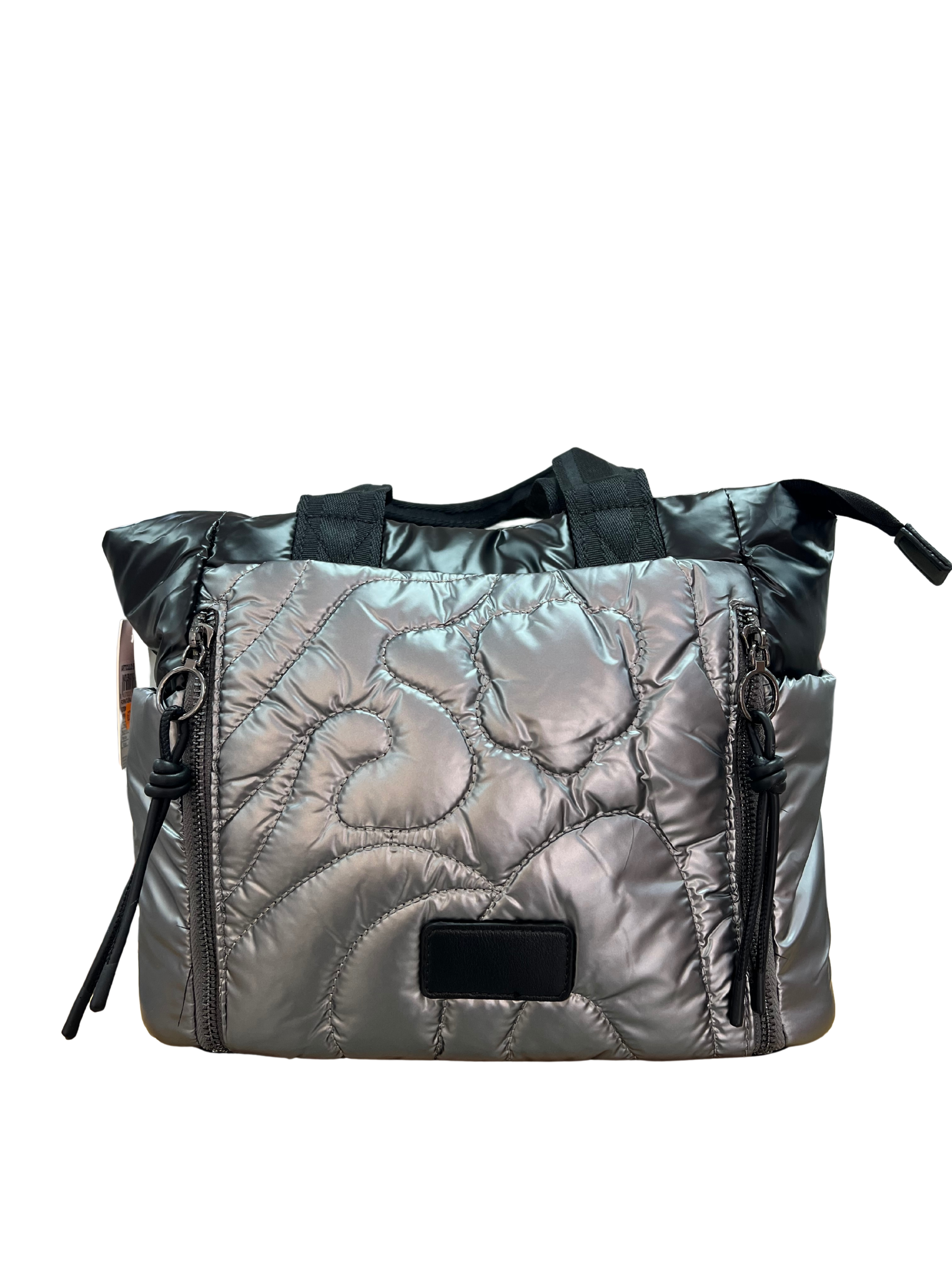 BOLSO URBANO PLATEADO ACOLCHADO CON CREMALLERAS LATERALES