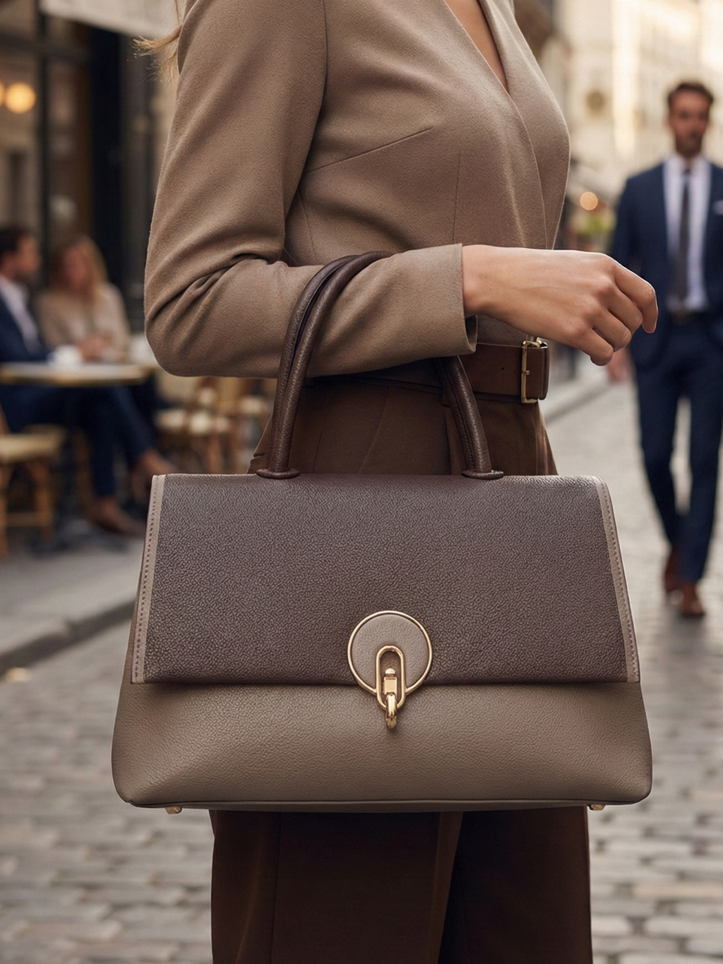 Bolso de Mujer Elegante Bicolor con Asa Rígida
