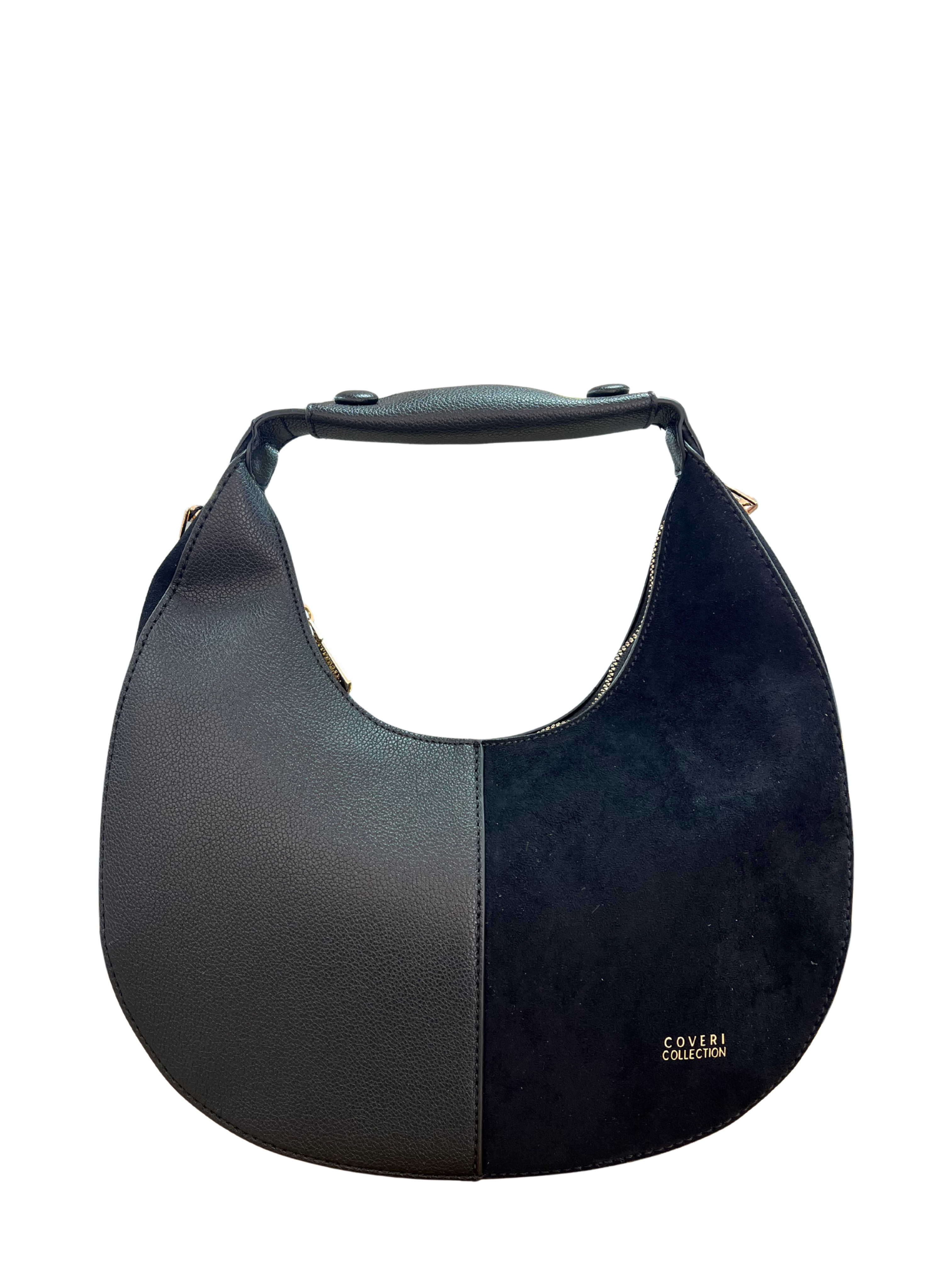 BOLSO HOBO BICOLOR NEGRO COMBINACIÓN PIEL Y ANTE