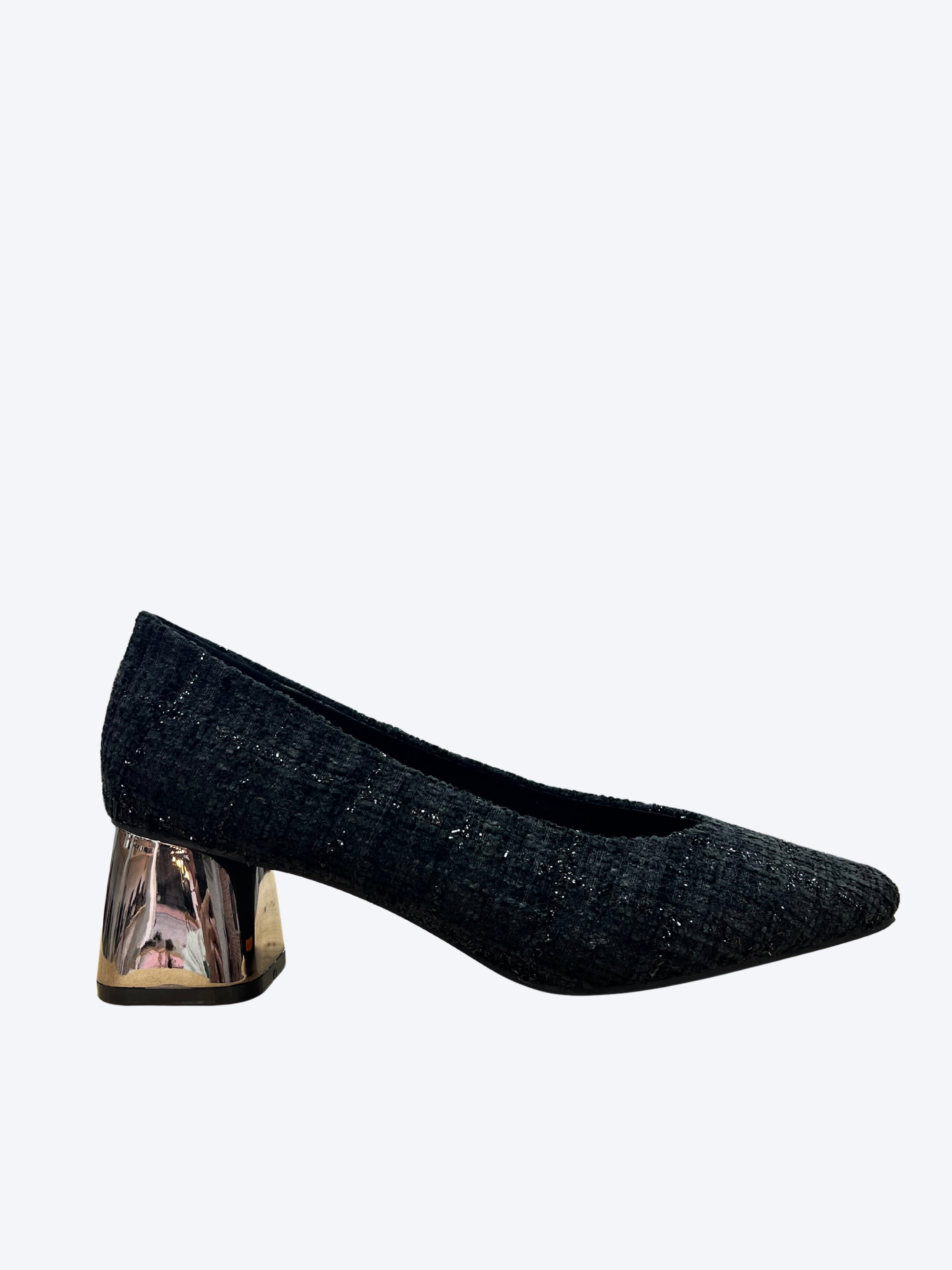 Zapatos de tacón bajo mujer en tweed negro