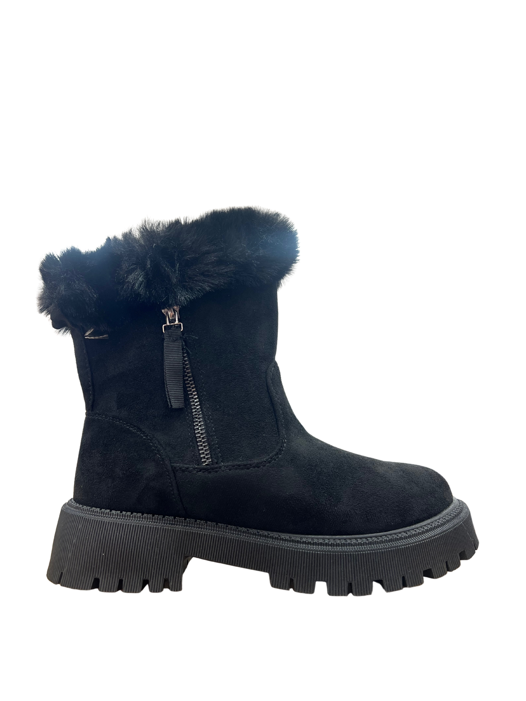 Botines negros con pelo interior – estilo casual y suela track antideslizante