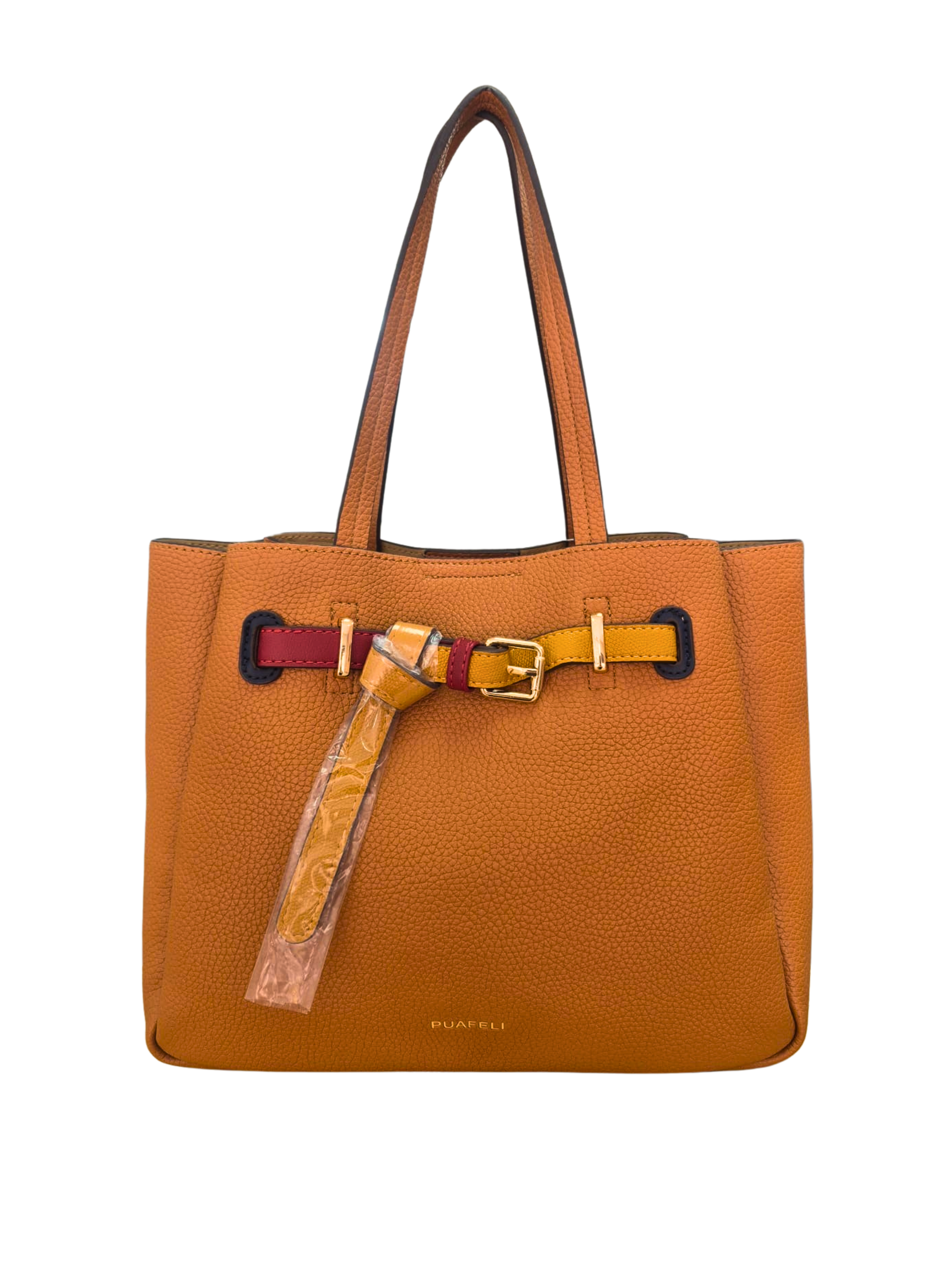 BOLSO TOTE ELEGANTE CAMEL CON HEBILLA MULTICOLOR
