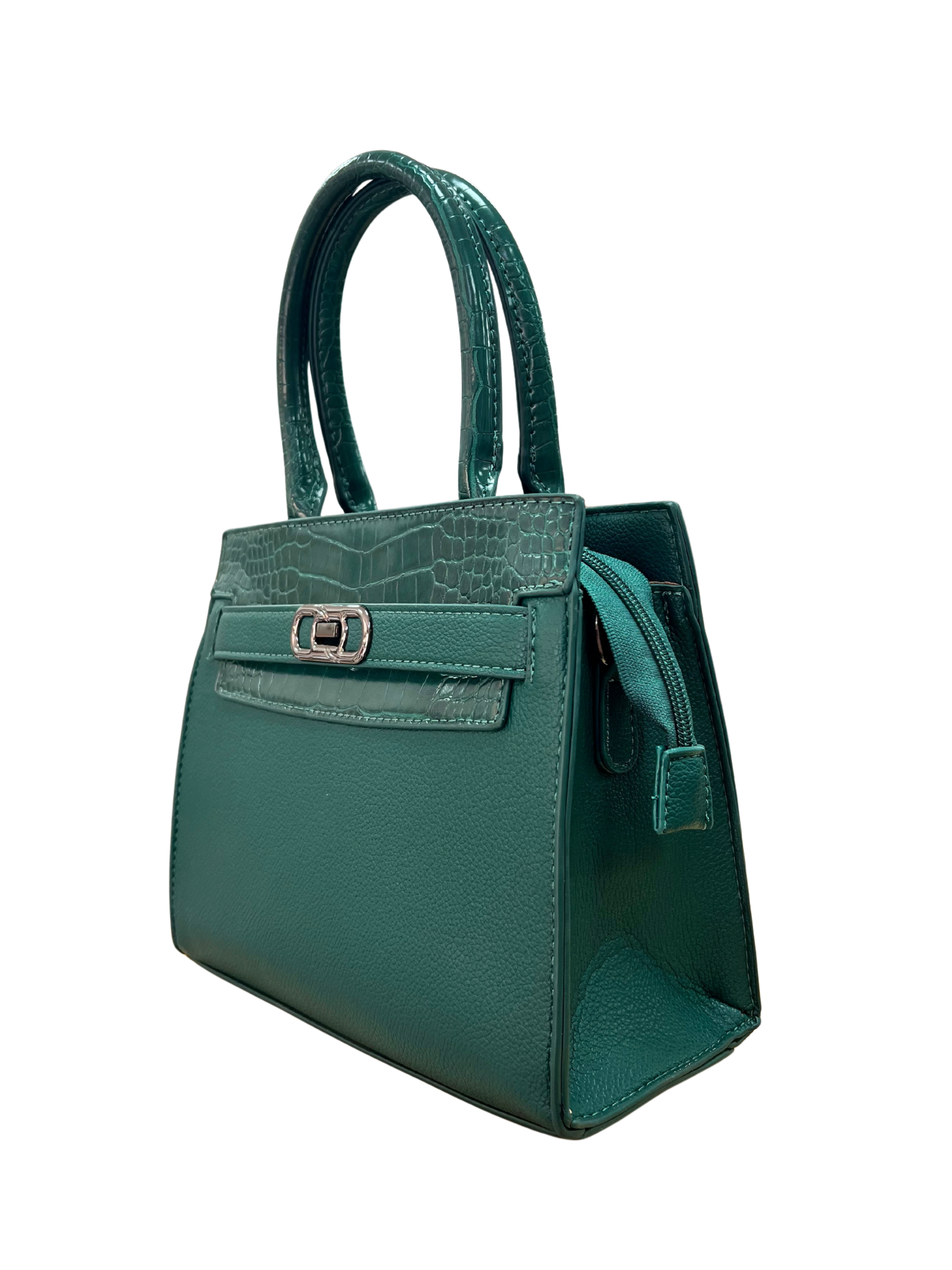 BOLSO ELEGANTE VERDE CON TEXTURA REPTIL