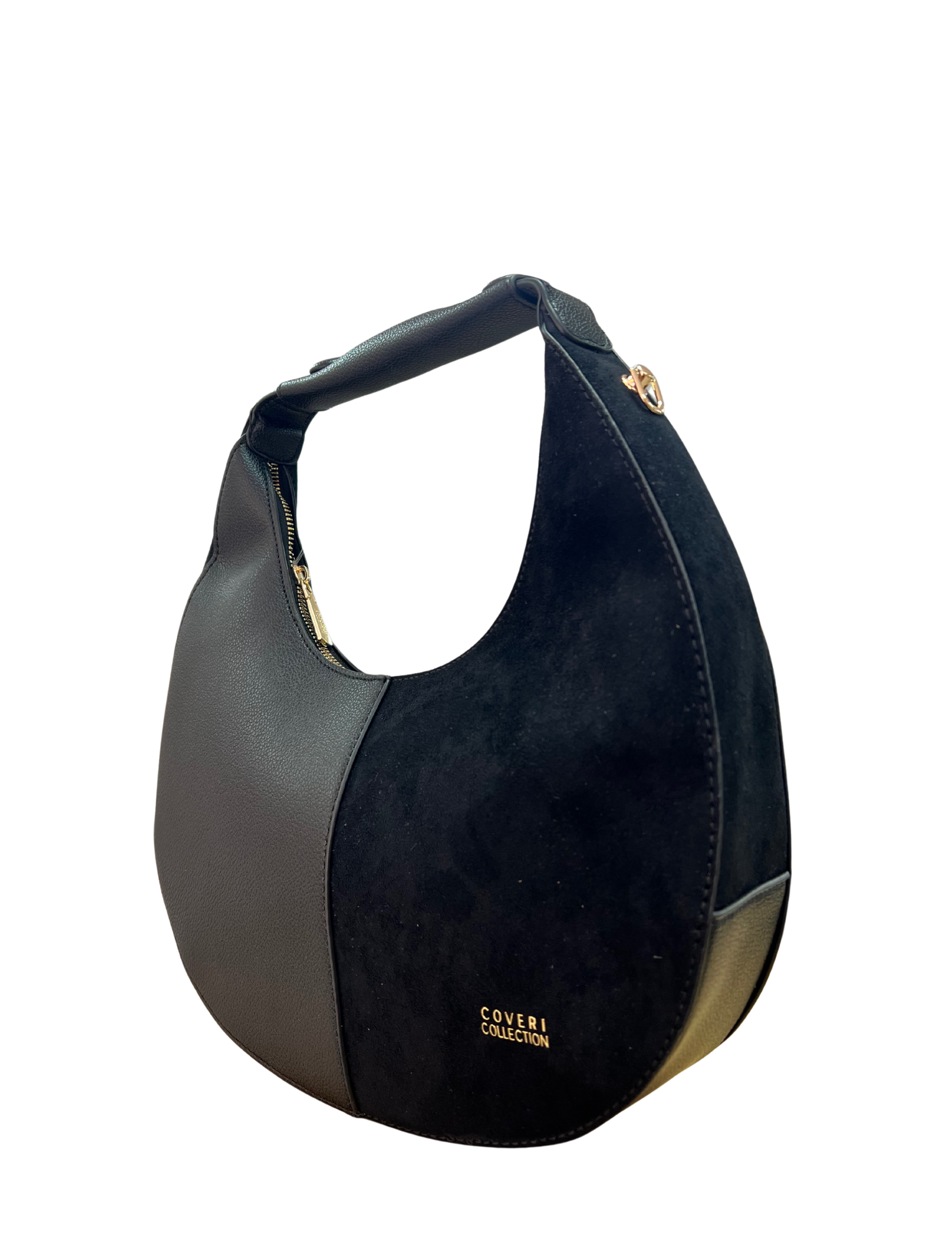 BOLSO HOBO BICOLOR NEGRO COMBINACIÓN PIEL Y ANTE