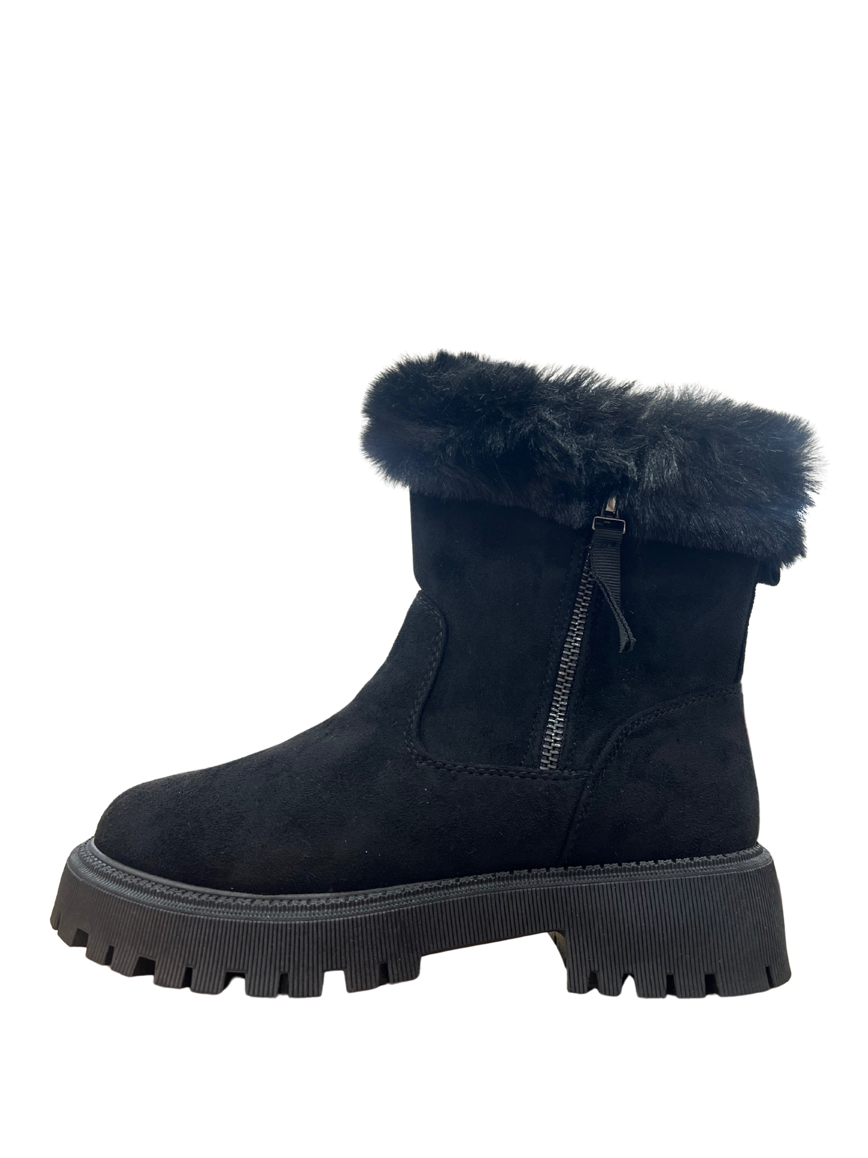 Botines negros con pelo interior – estilo casual y suela track antideslizante