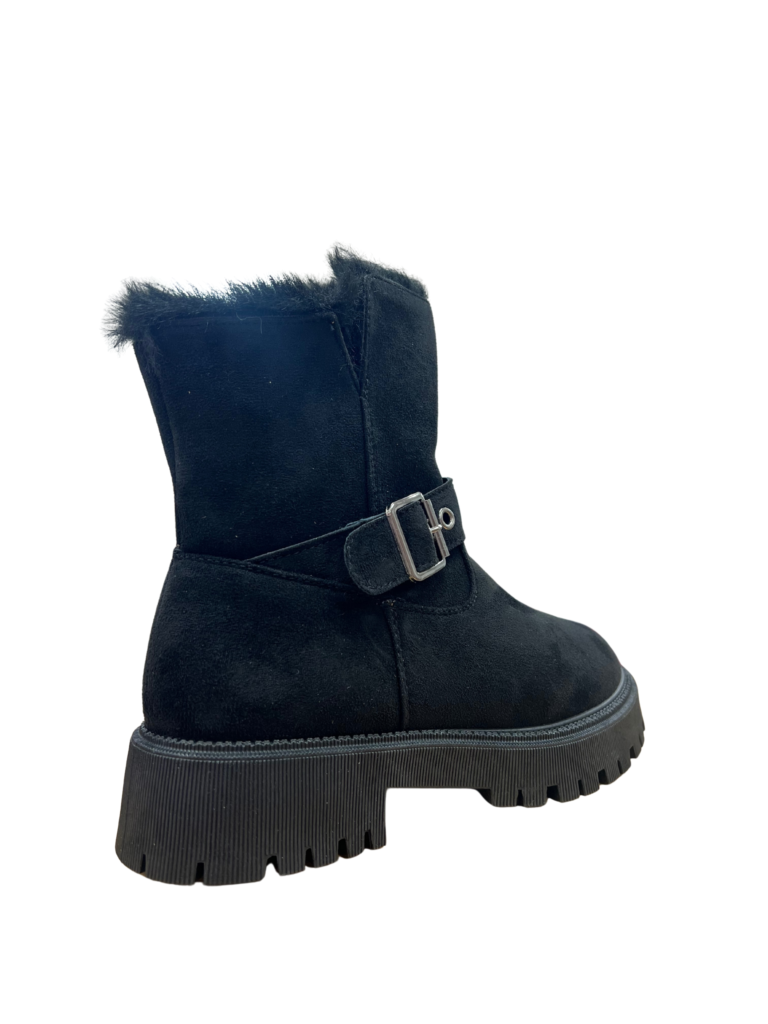 Botines negros con hebilla y pelo interior – estilo moderno y suela track