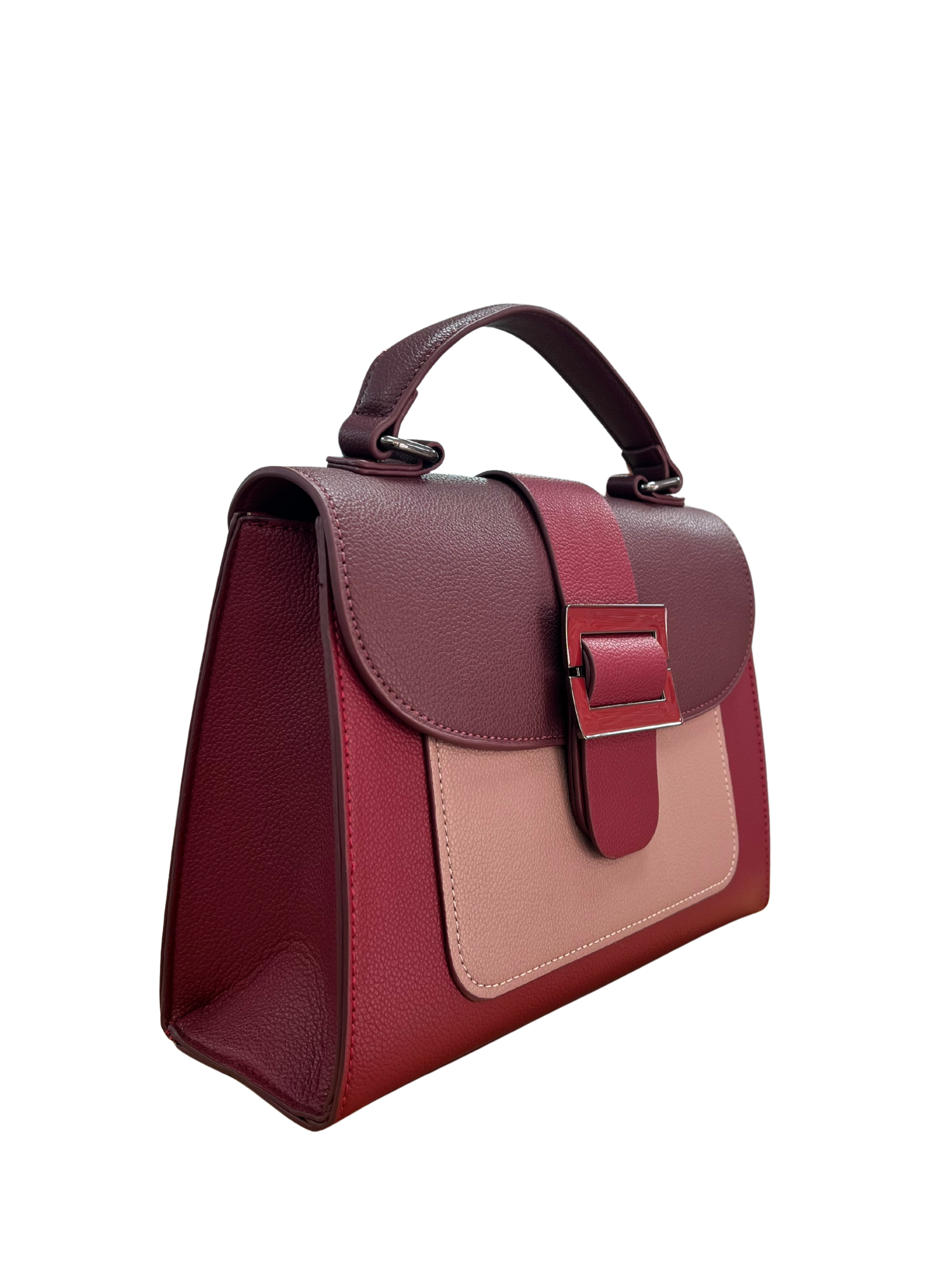 BOLSO DE MANO BICOLOR BURDEOS Y NUDE CON HEBILLA