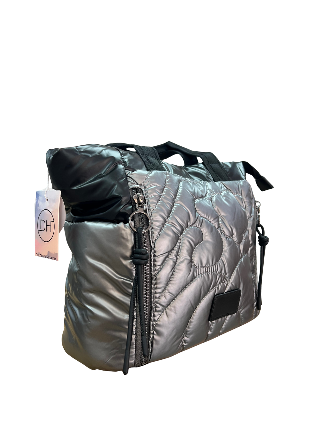 BOLSO URBANO PLATEADO ACOLCHADO CON CREMALLERAS LATERALES