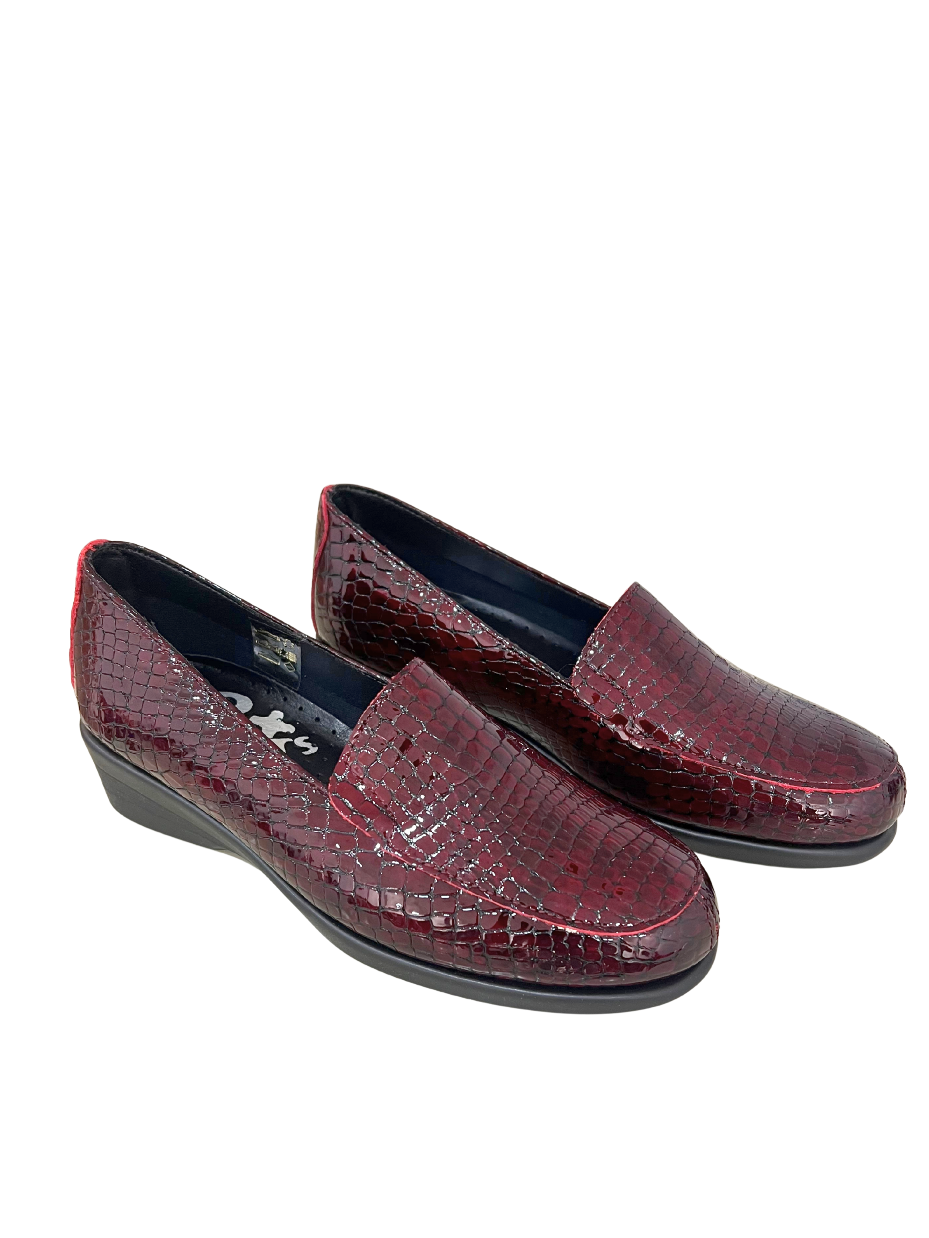 MOCASÍN MUJER TODO PIEL ESTILO SERPIENTE BURDEOS 520601/46