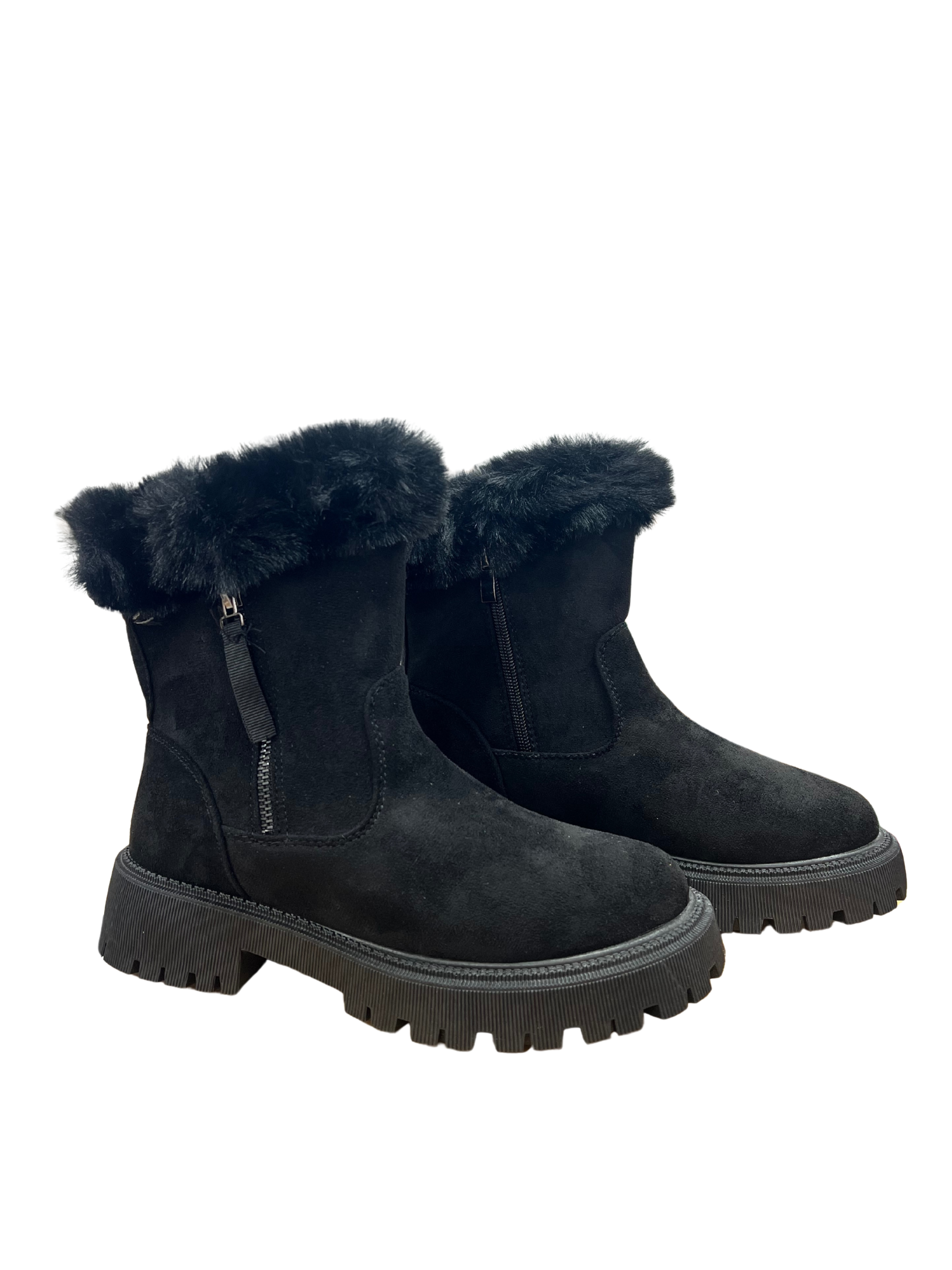 Botines negros con pelo interior – estilo casual y suela track antideslizante