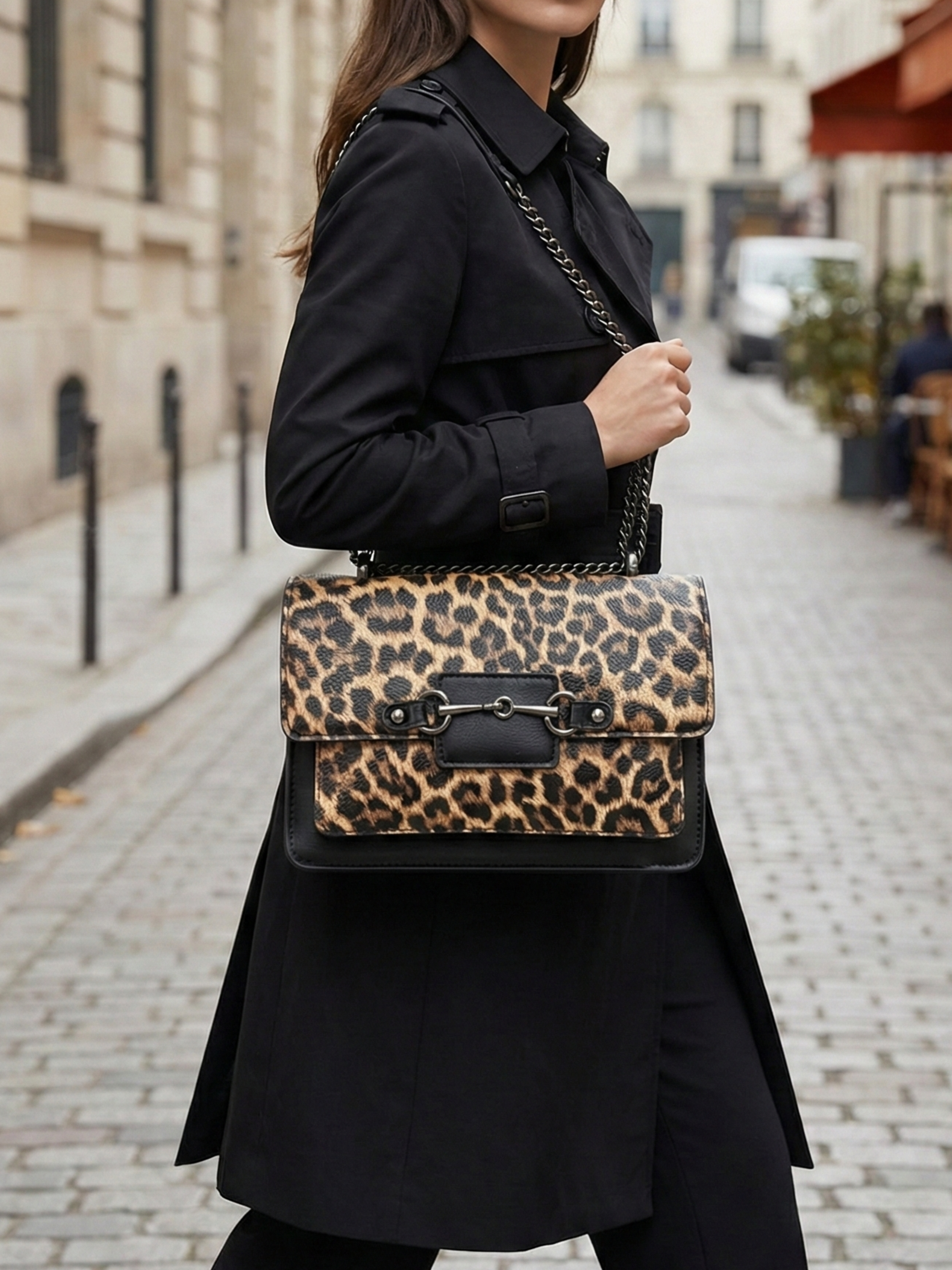 BOLSO DE MANO CON ASA LARGA LEOPARDO