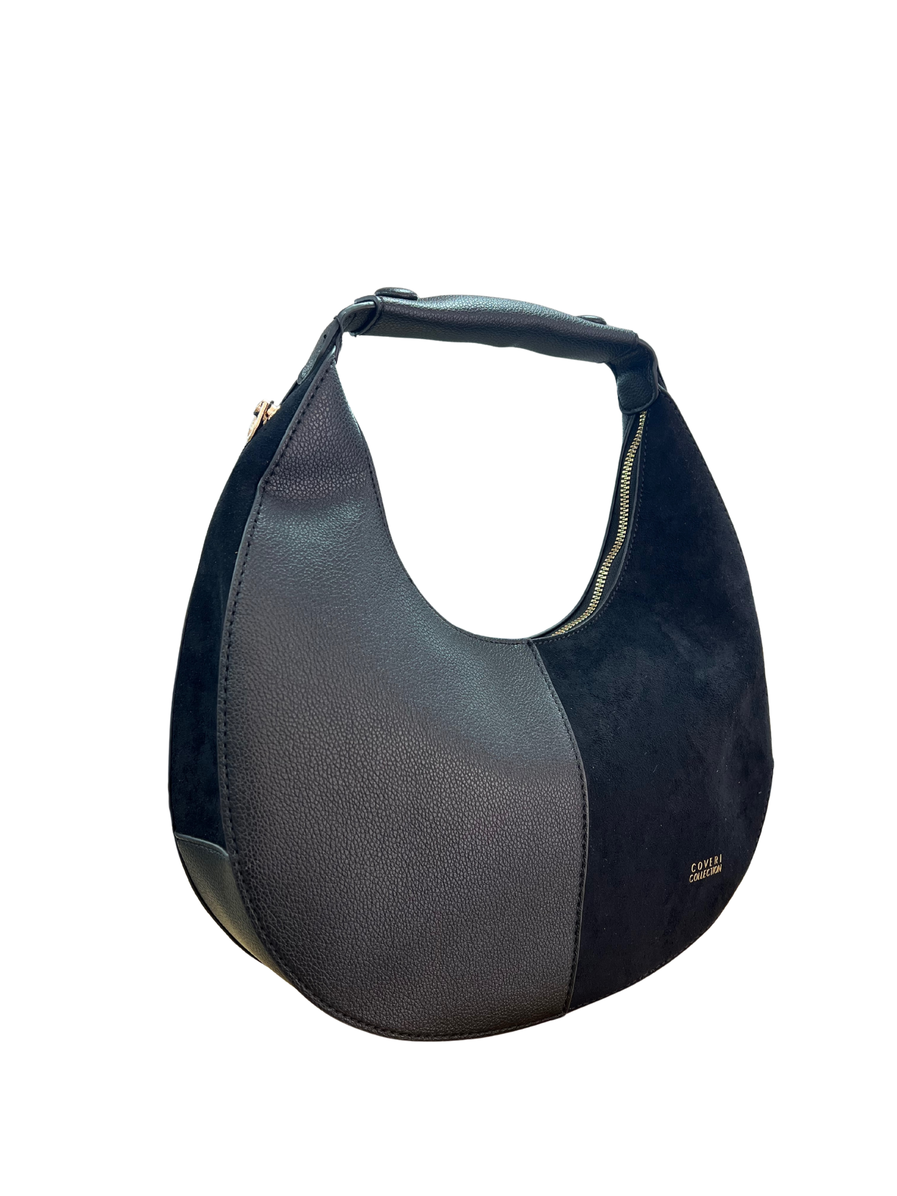 BOLSO HOBO BICOLOR NEGRO COMBINACIÓN PIEL Y ANTE