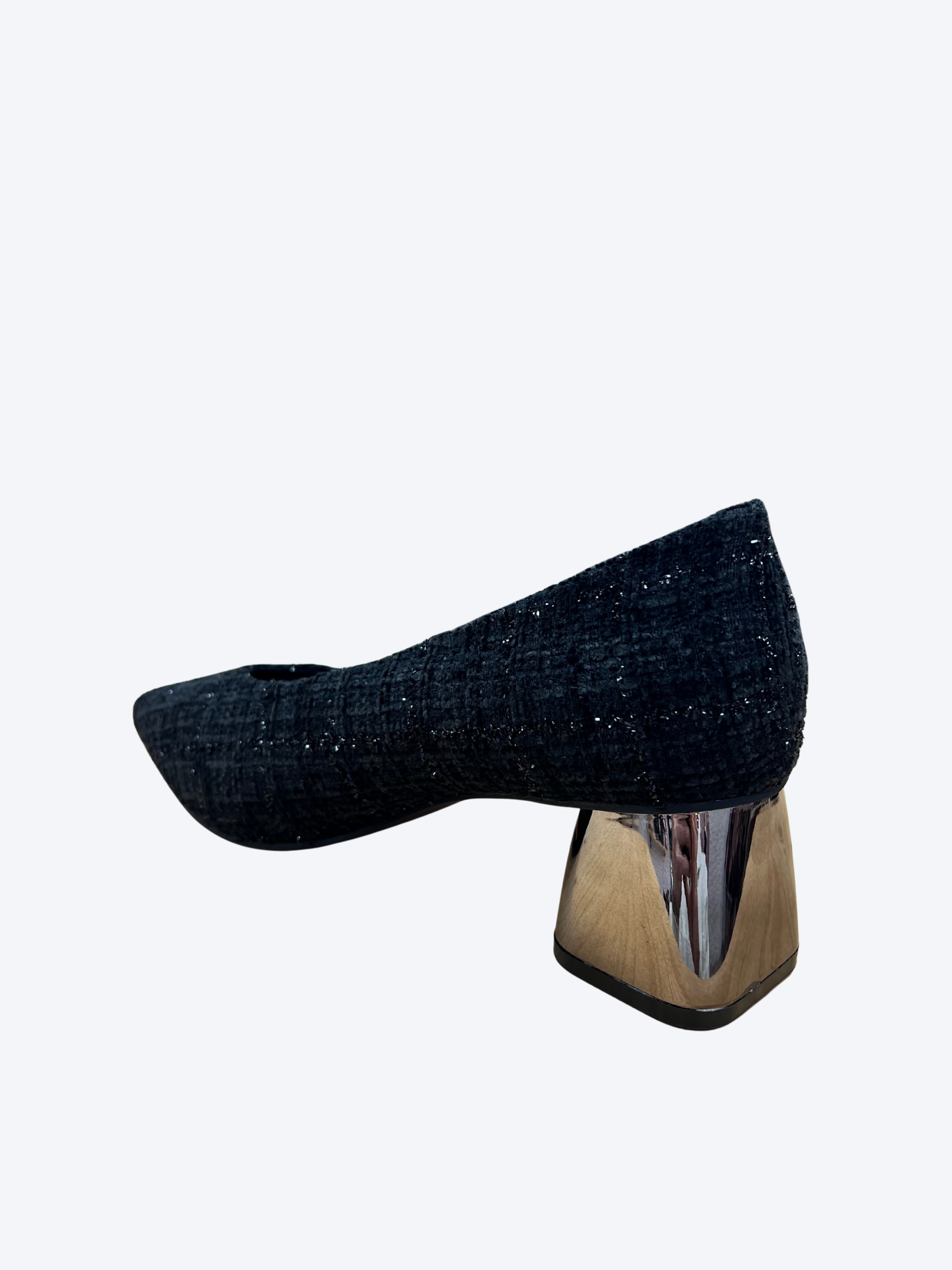 Zapatos de tacón bajo mujer en tweed negro