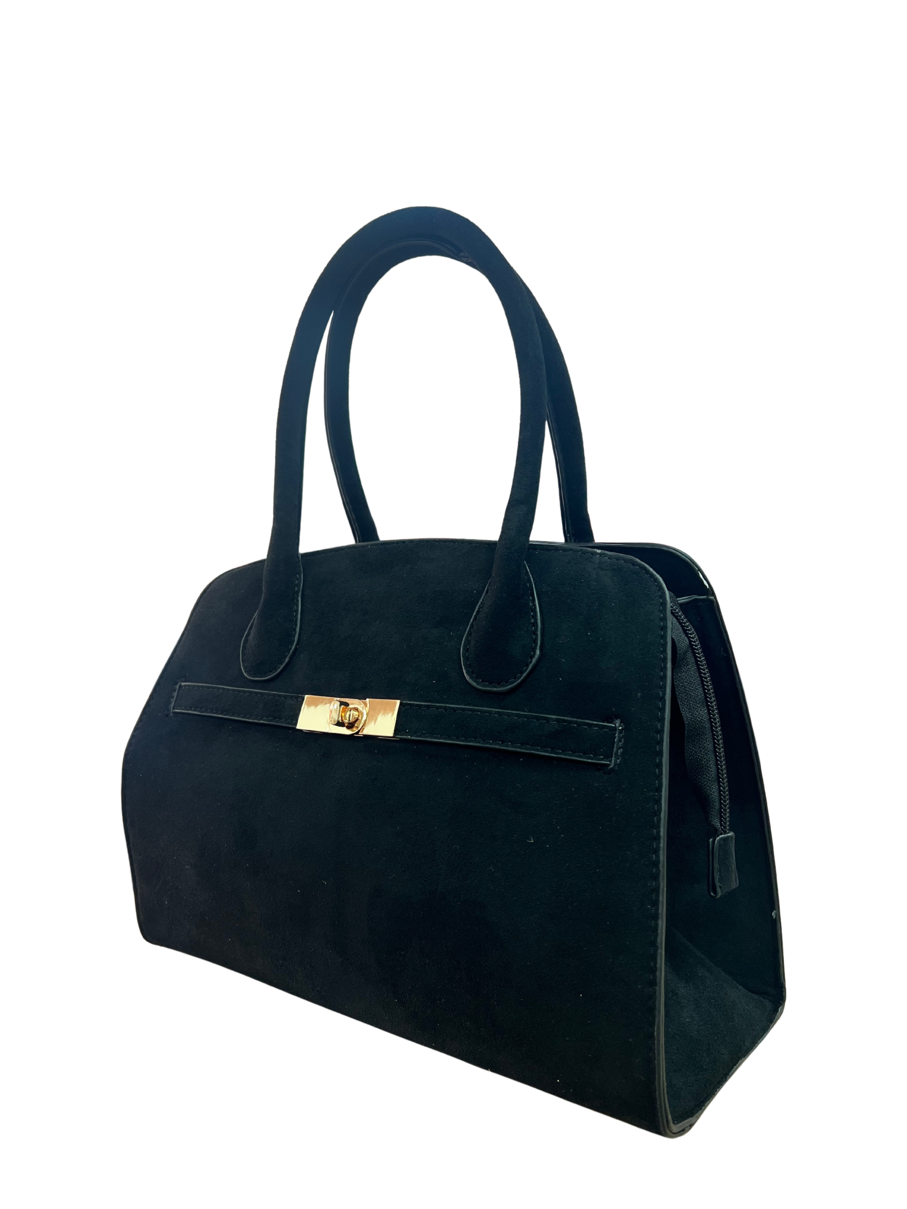 BOLSO DE MANO NEGRO MUJER CIERRE DORADO