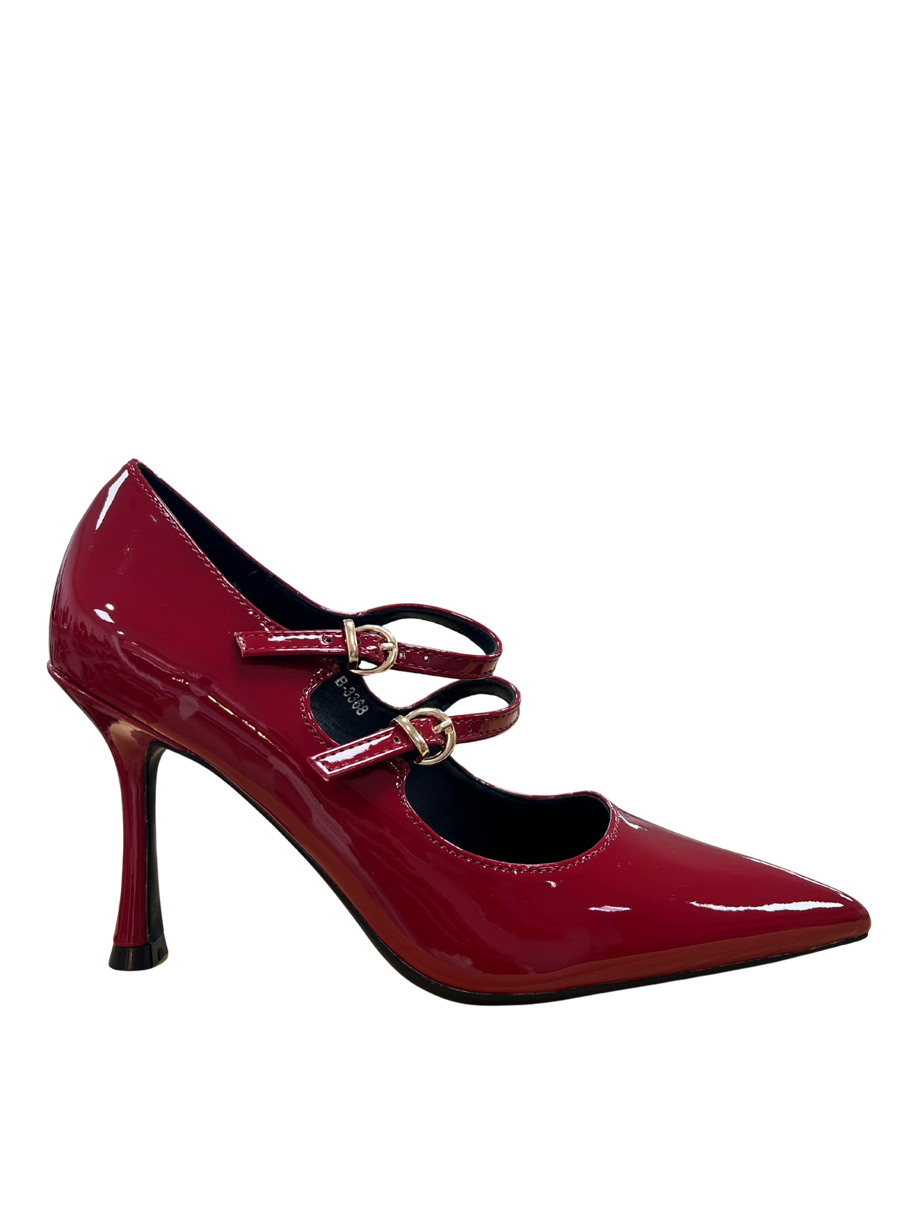 Zapatos de tacón alto mujer en charol rojo con doble correa