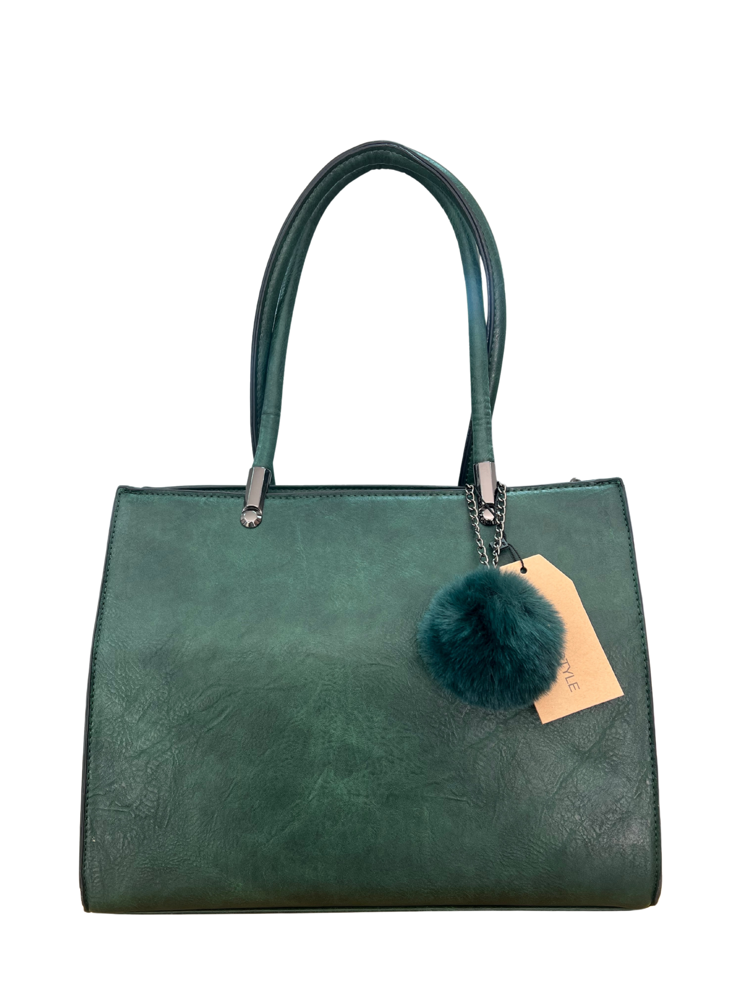 BOLSO SHOPPER VERDE CON COLGANTE DE POMPON