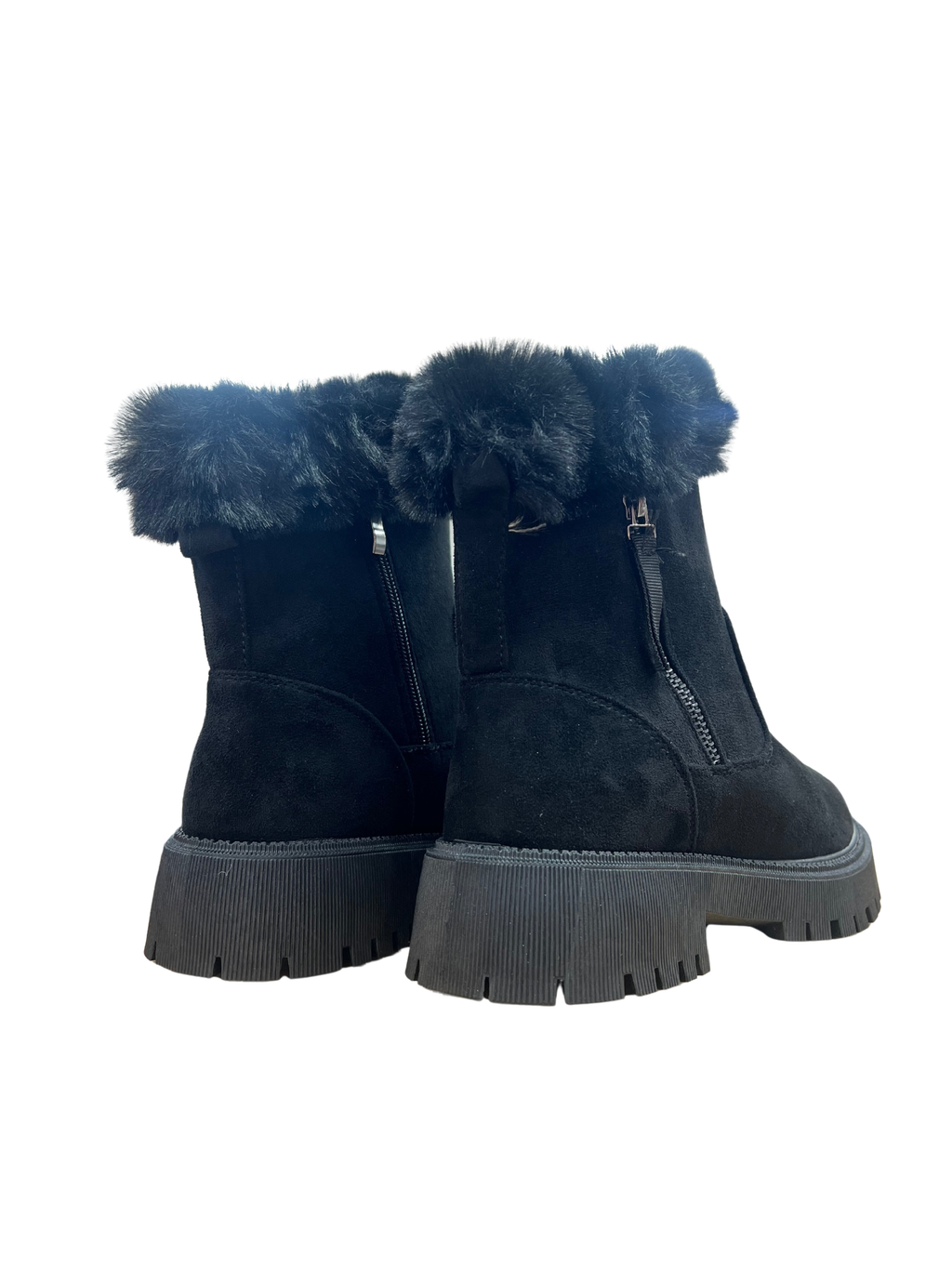 Botines negros con pelo interior – estilo casual y suela track antideslizante