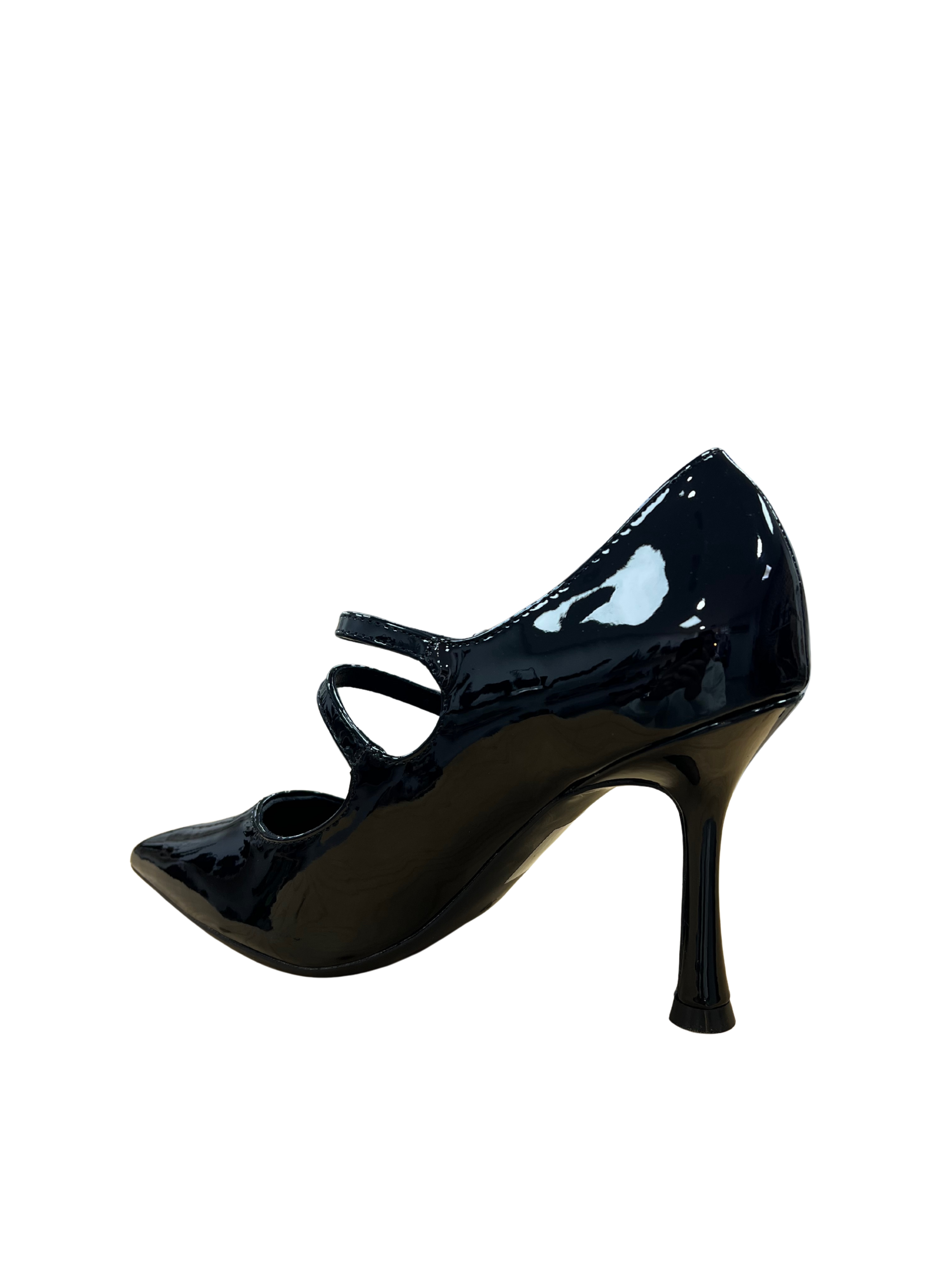 Zapatos de tacón alto negros charol con doble correa