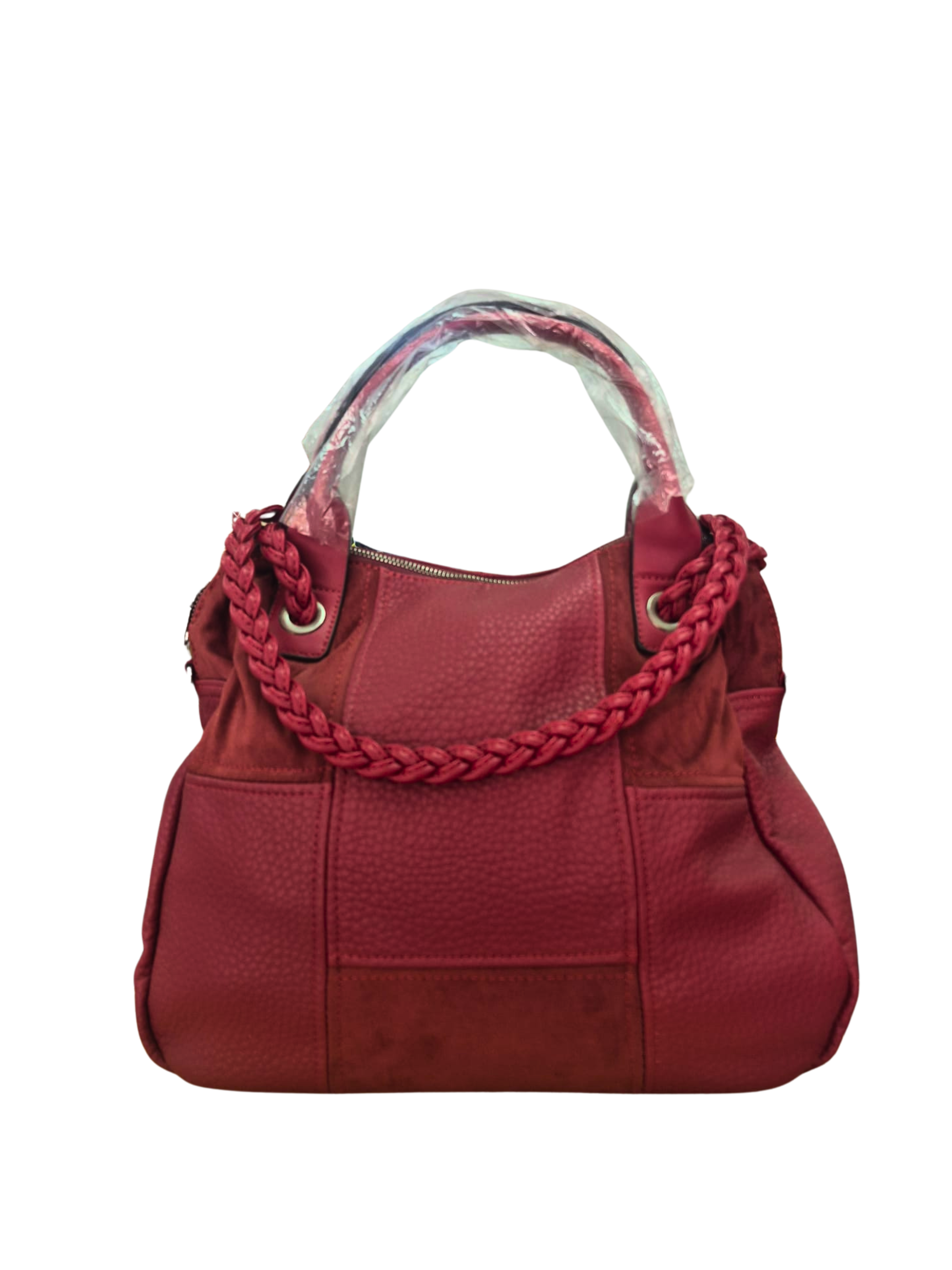 BOLSO TOTE ROJO CON ASAS TRENZADAS Y ACABADO TEXTURIZADO