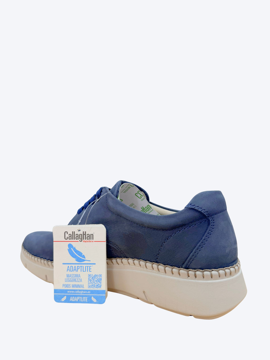 Detalle etiqueta tecnología Adaptlite ultraligera zapato Callaghan hombre azul marino