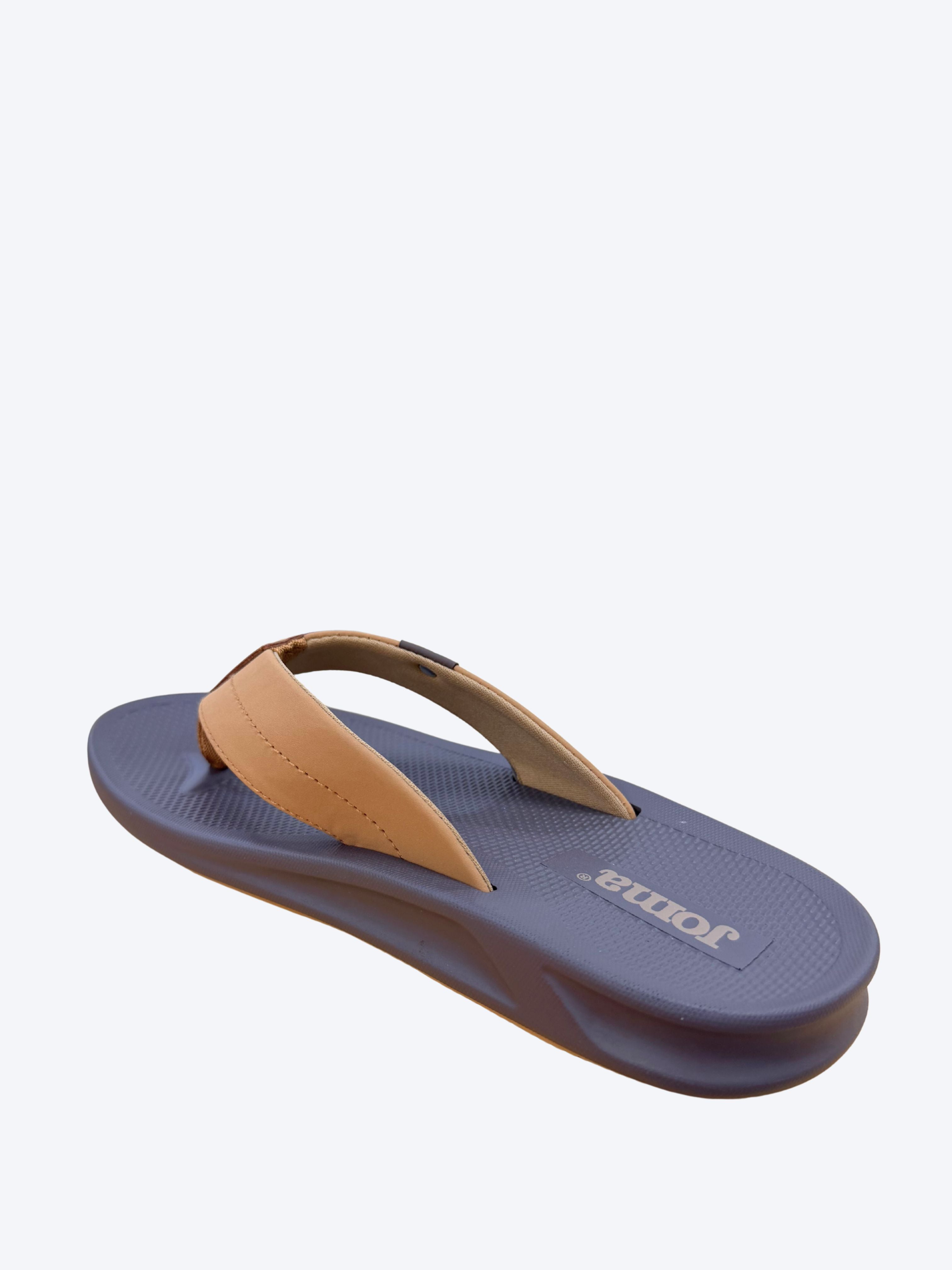 Chancla hombre Joma camel y azul vista trasera con suela marrón