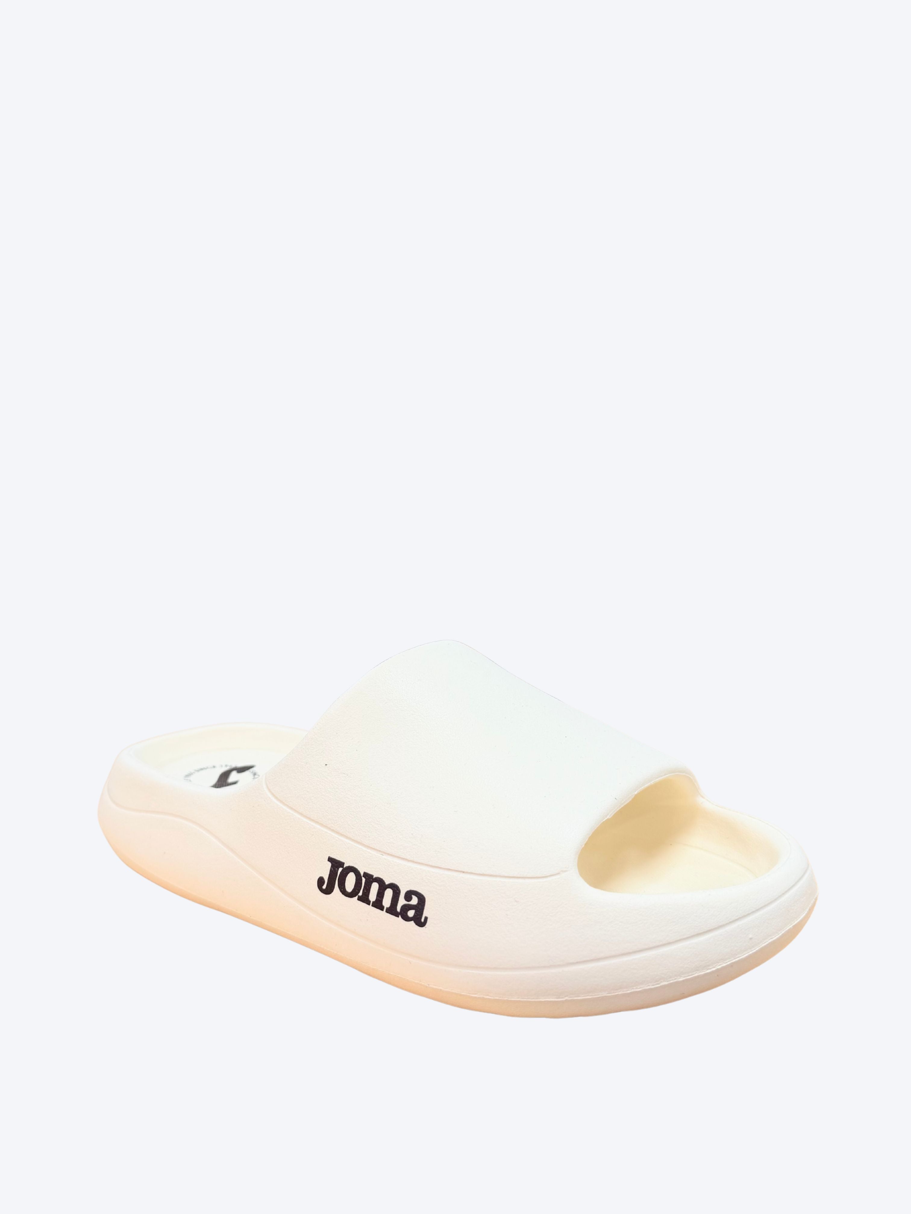 Chancla pala mujer Joma amarillo crema vista diagonal frontal mostrando suela gruesa acolchada