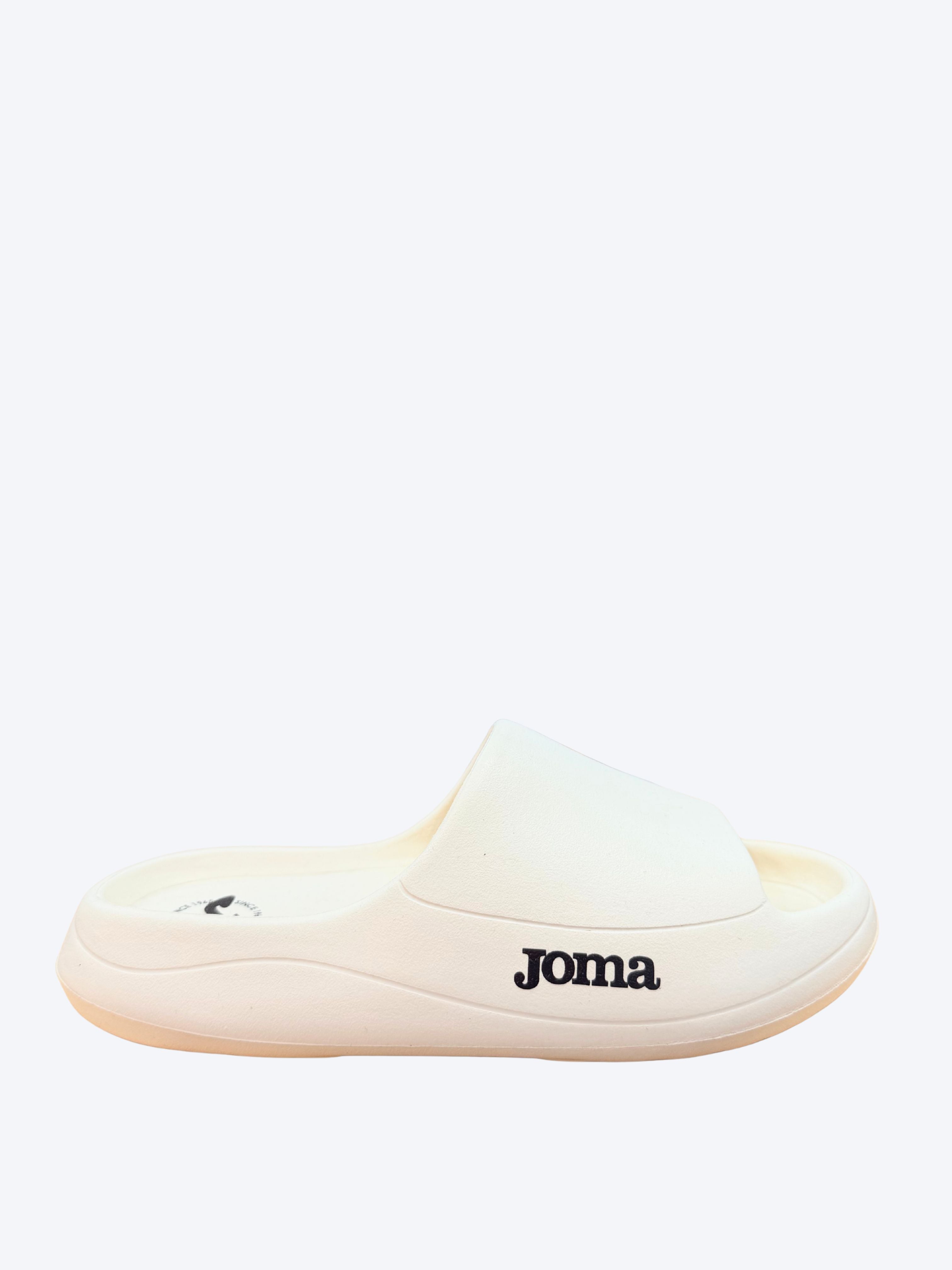 Chancla pala mujer Joma amarillo crema con suela gruesa EVA y logo negro vista lateral izquierda
