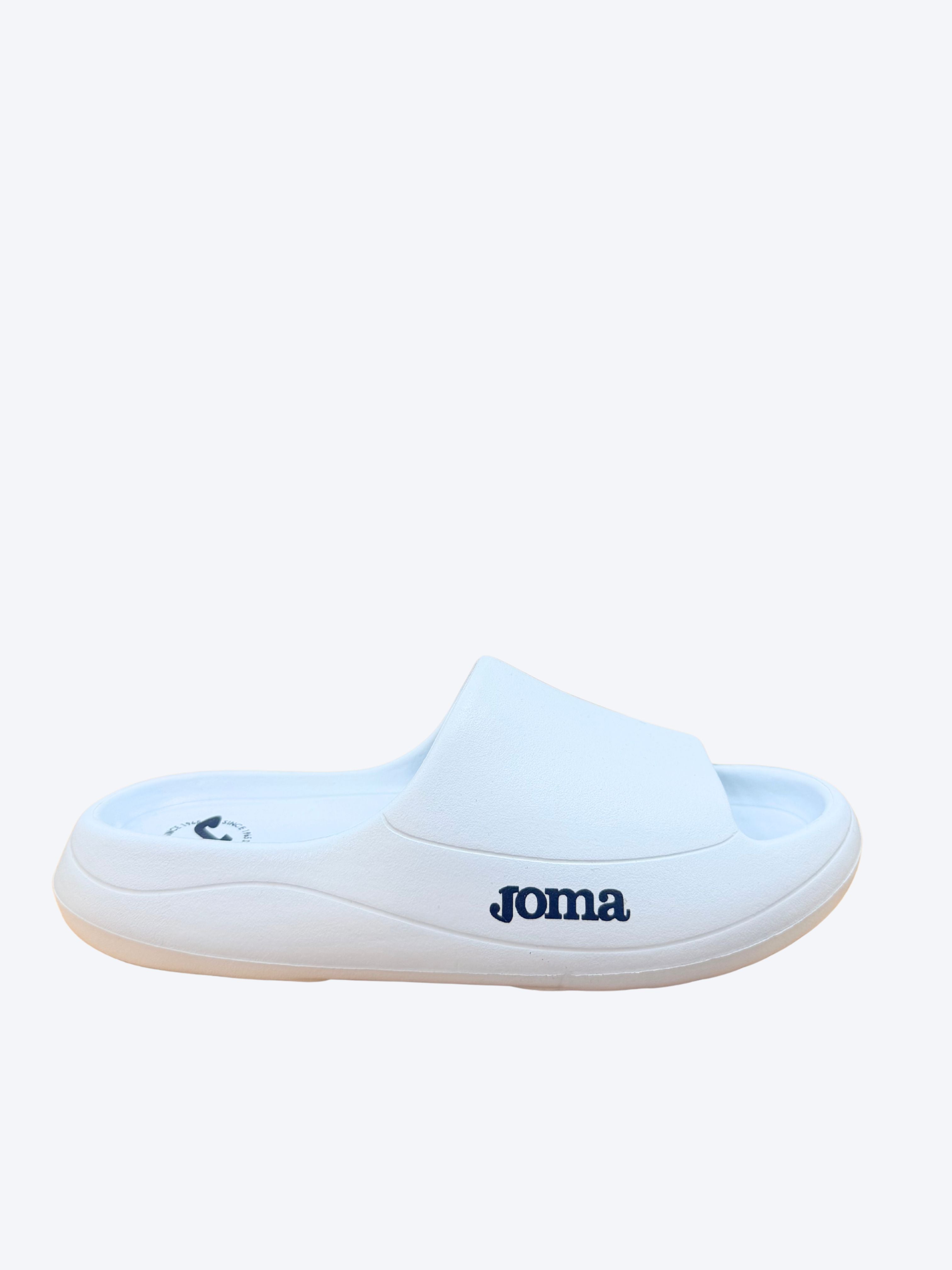 Chancla pala mujer Joma azul celeste con suela gruesa EVA y logo marino vista lateral izquierda
