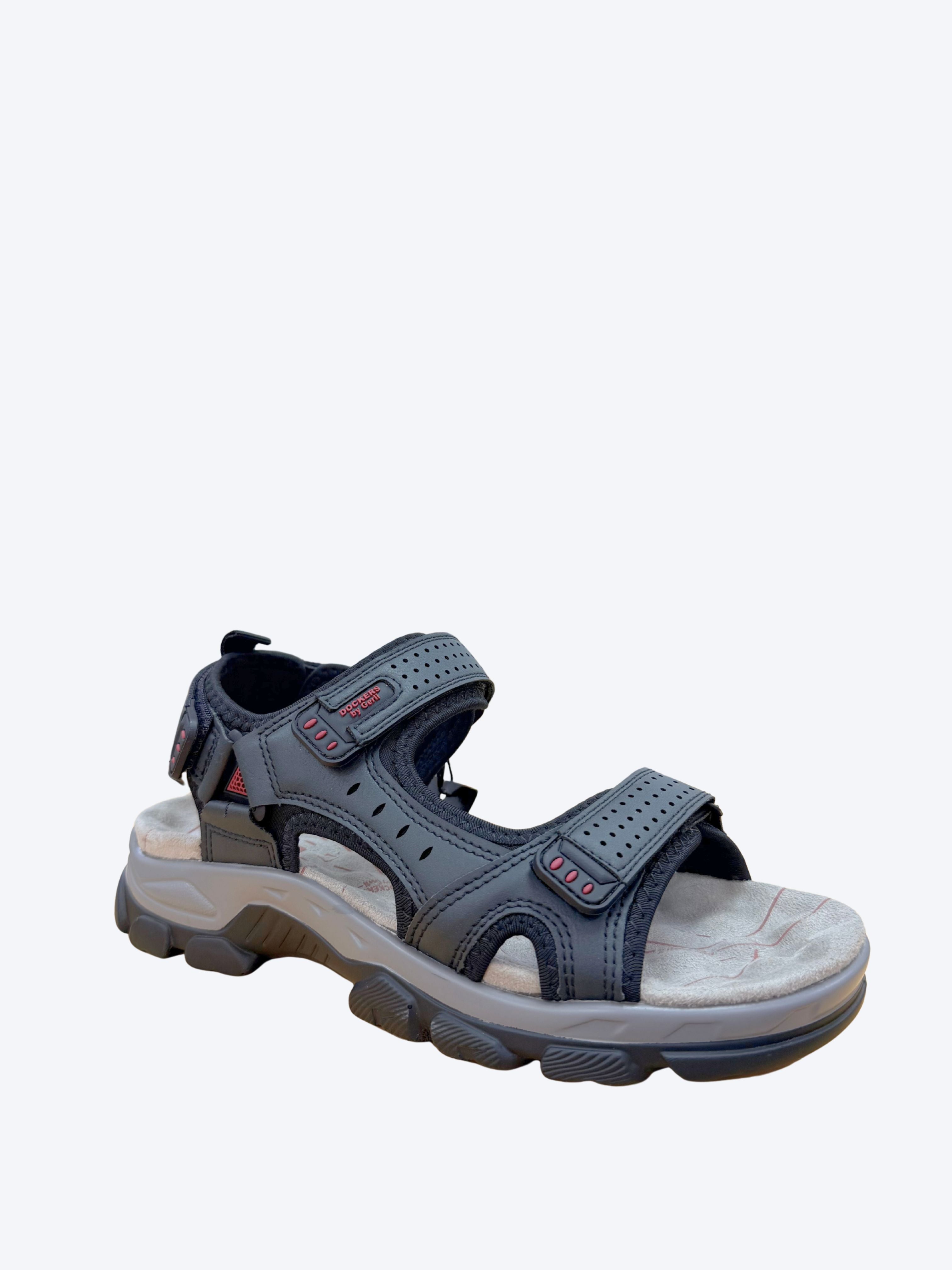 Sandalia hombre Dockers azul marino con tiras perforadas, velcros regulables y plantilla masaje, vista perspectiva frontal