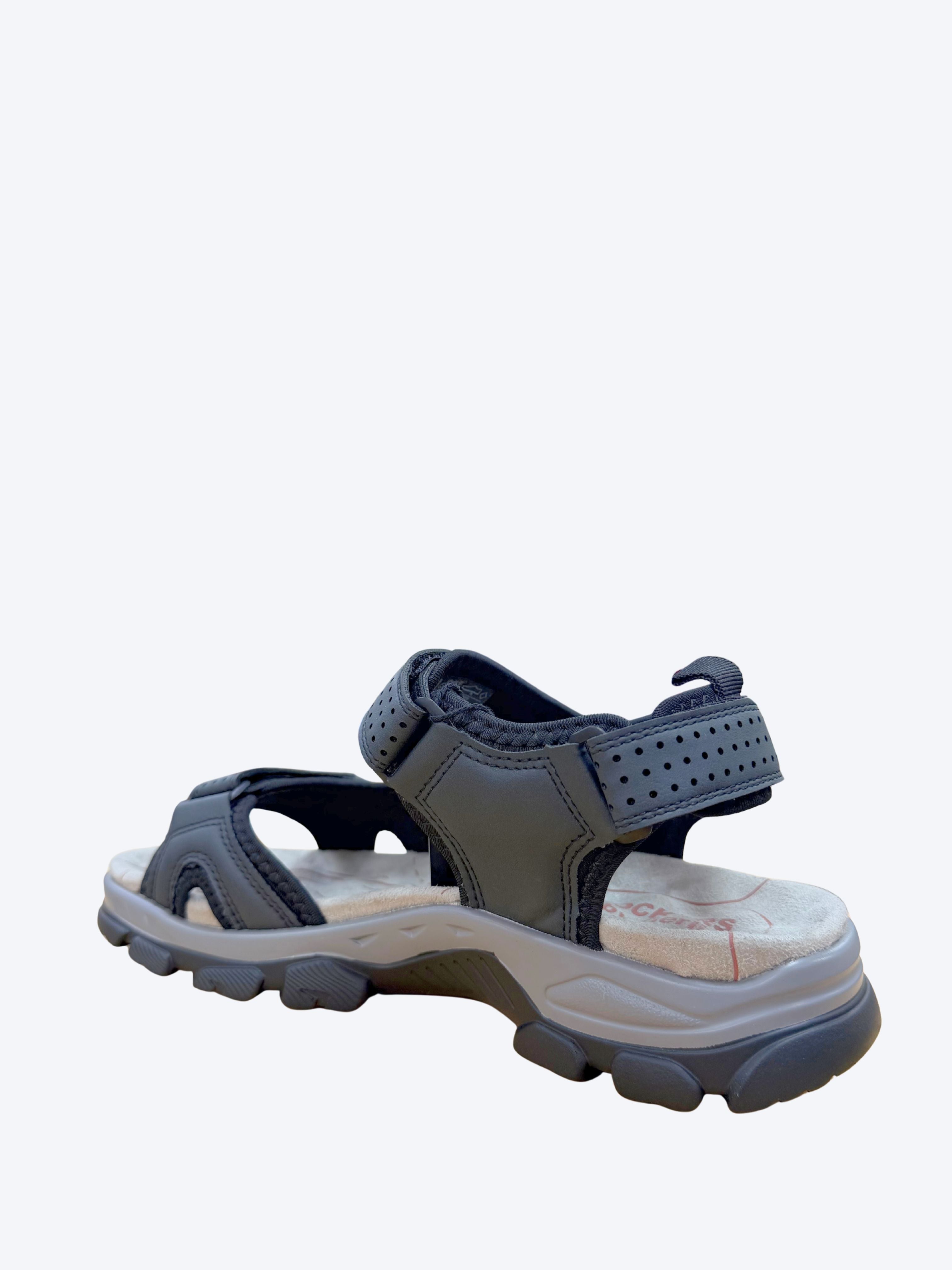 Sandalia hombre Dockers azul marino con plantilla masaje circulación y suela goma trekking gris, vista perspectiva trasera opuesta