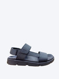 Sandalia hombre Geox en piel granulada negra con doble velcro y suela goma trekking negra, vista lateral