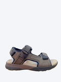 Sandalia deportiva hombre Geox en piel nobuck topo con doble velcro azul marino y suela goma flexible, vista lateral