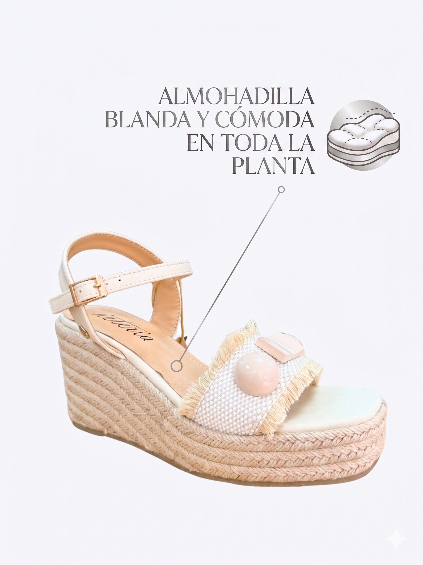 Sandalia cuña blanca Isteria con almohadilla blanda en toda la planta