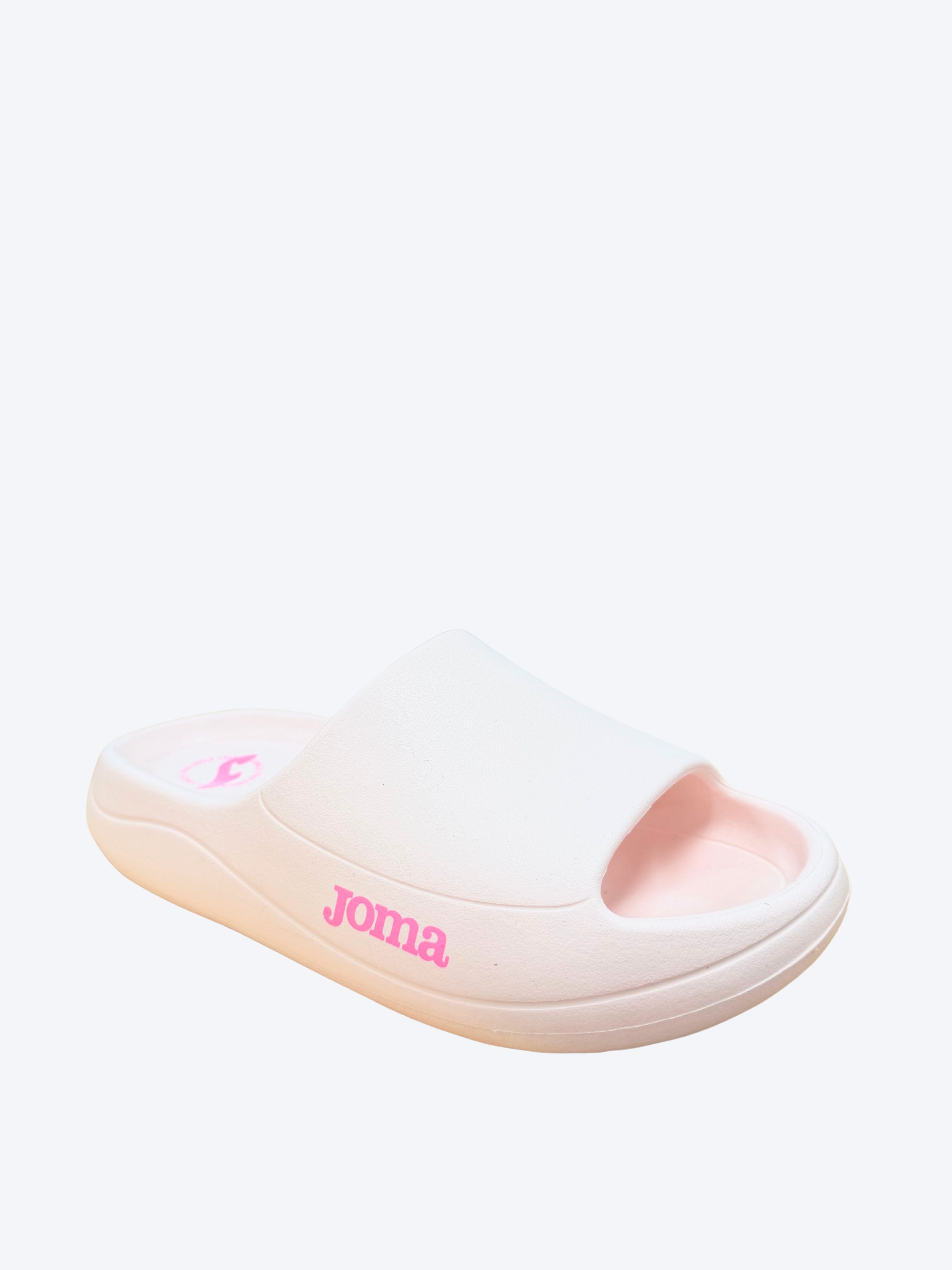 Sandalia de pala mujer Joma rosa con logo fucsia, vista en perspectiva frontal
