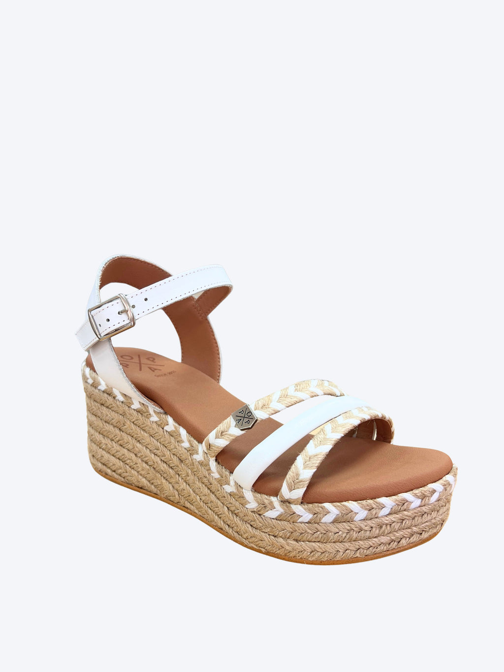 Sandalia Cuña Popa Mujer Esparto Blanca