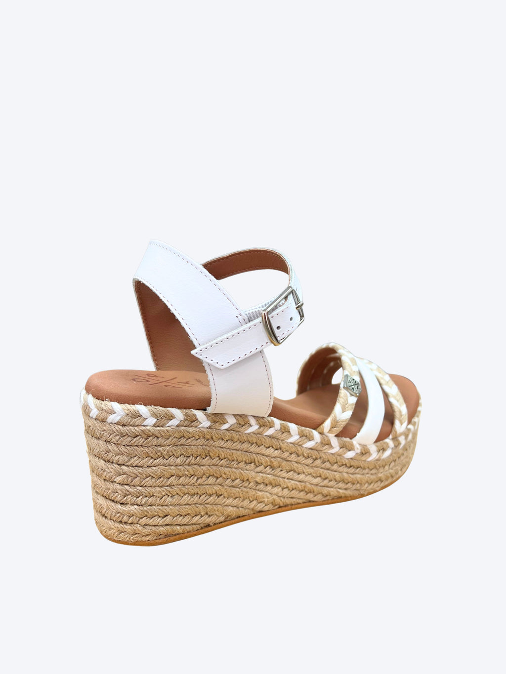 Sandalia Cuña Popa Mujer Esparto Blanca