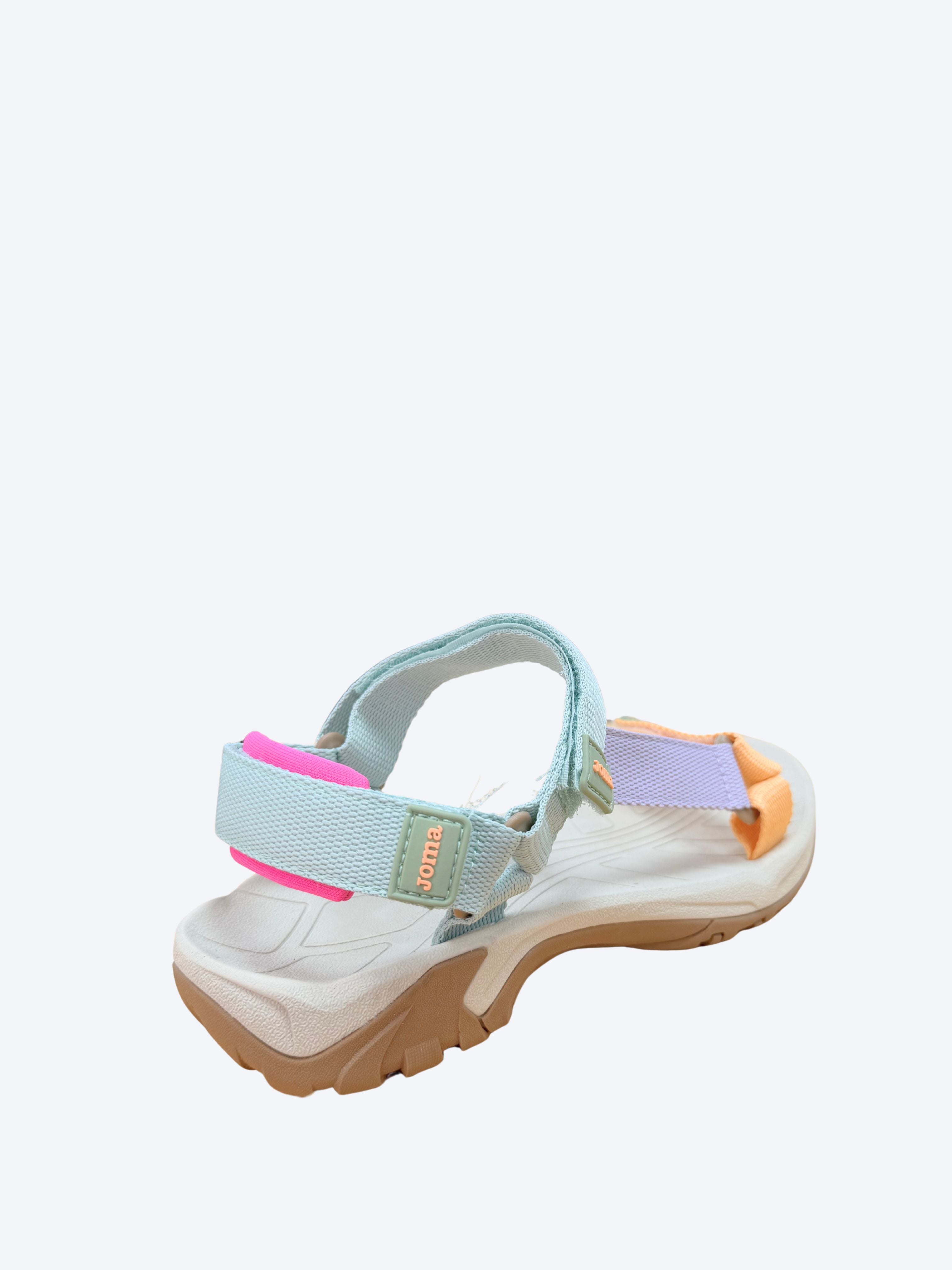 Sandalia mujer Joma multicolor pastel vista trasera mostrando velcro tobillo y suela camel