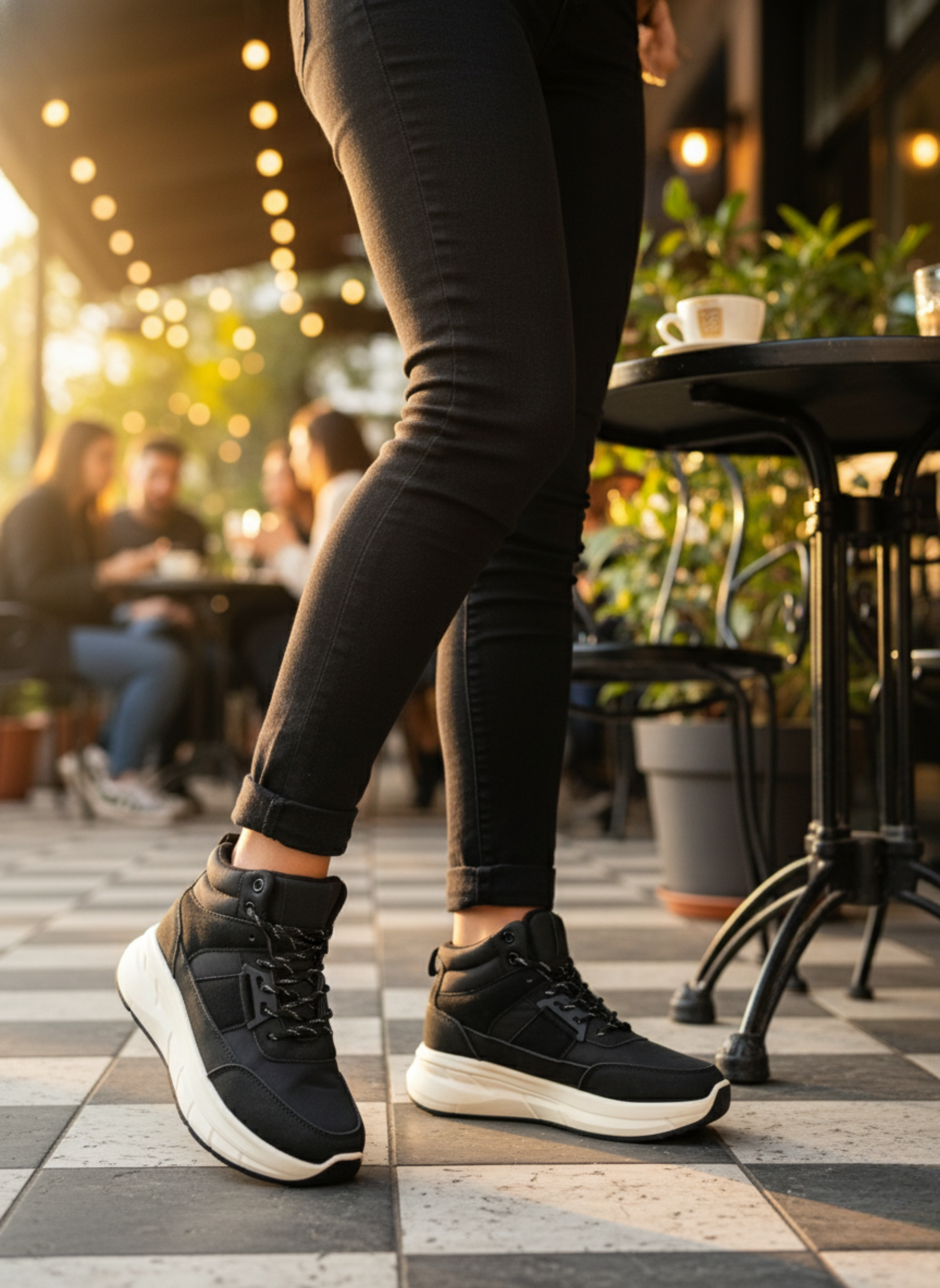 Sneakers negros con suela chunky blanca