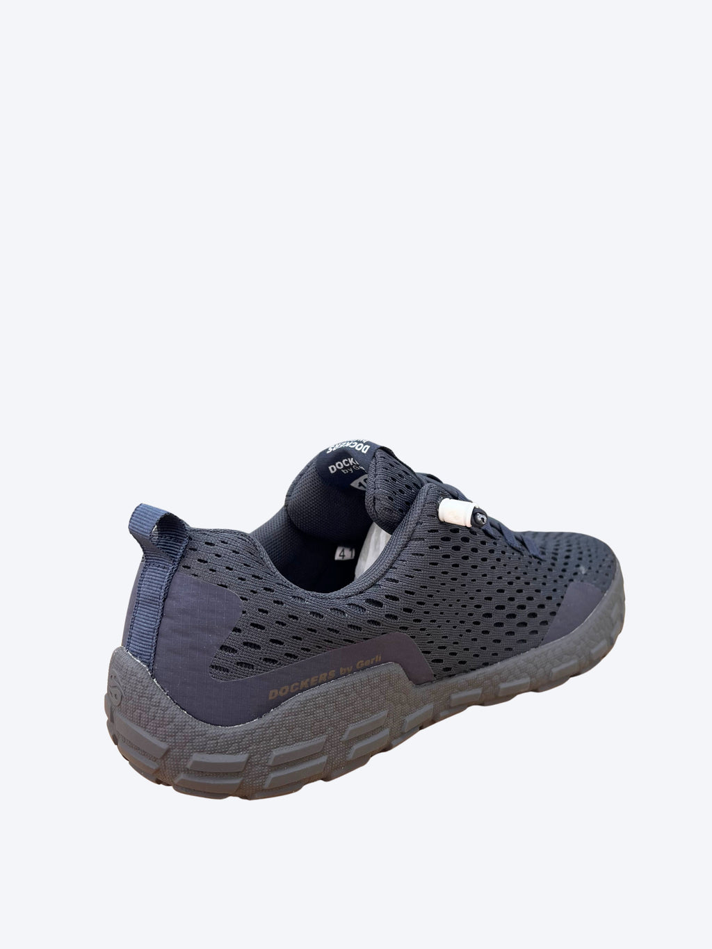 ista trasera del zapato Dockers barefoot azul con suela flexible