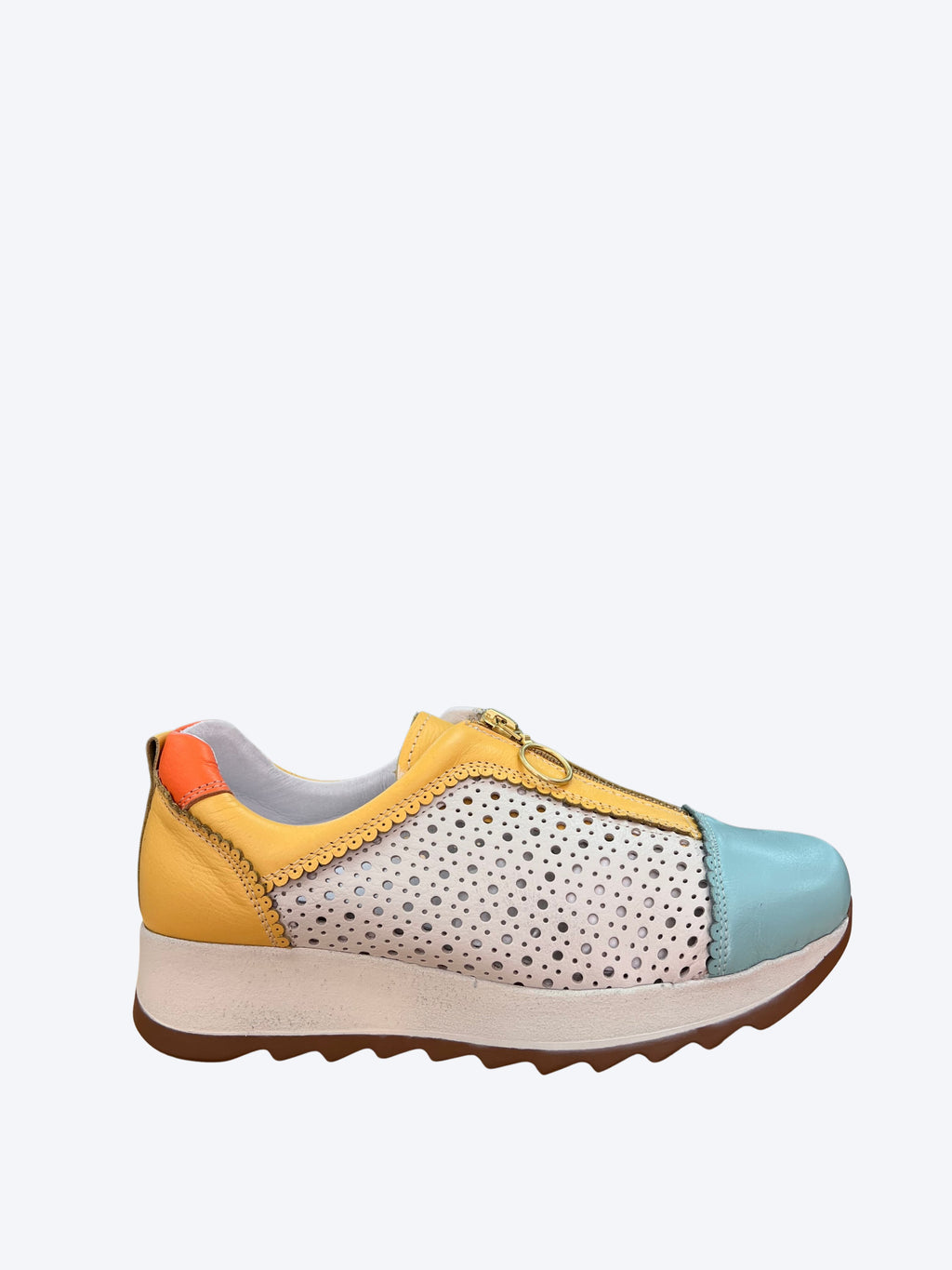Zapato casual de mujer en piel multicolor Vitelo con cremallera frontal